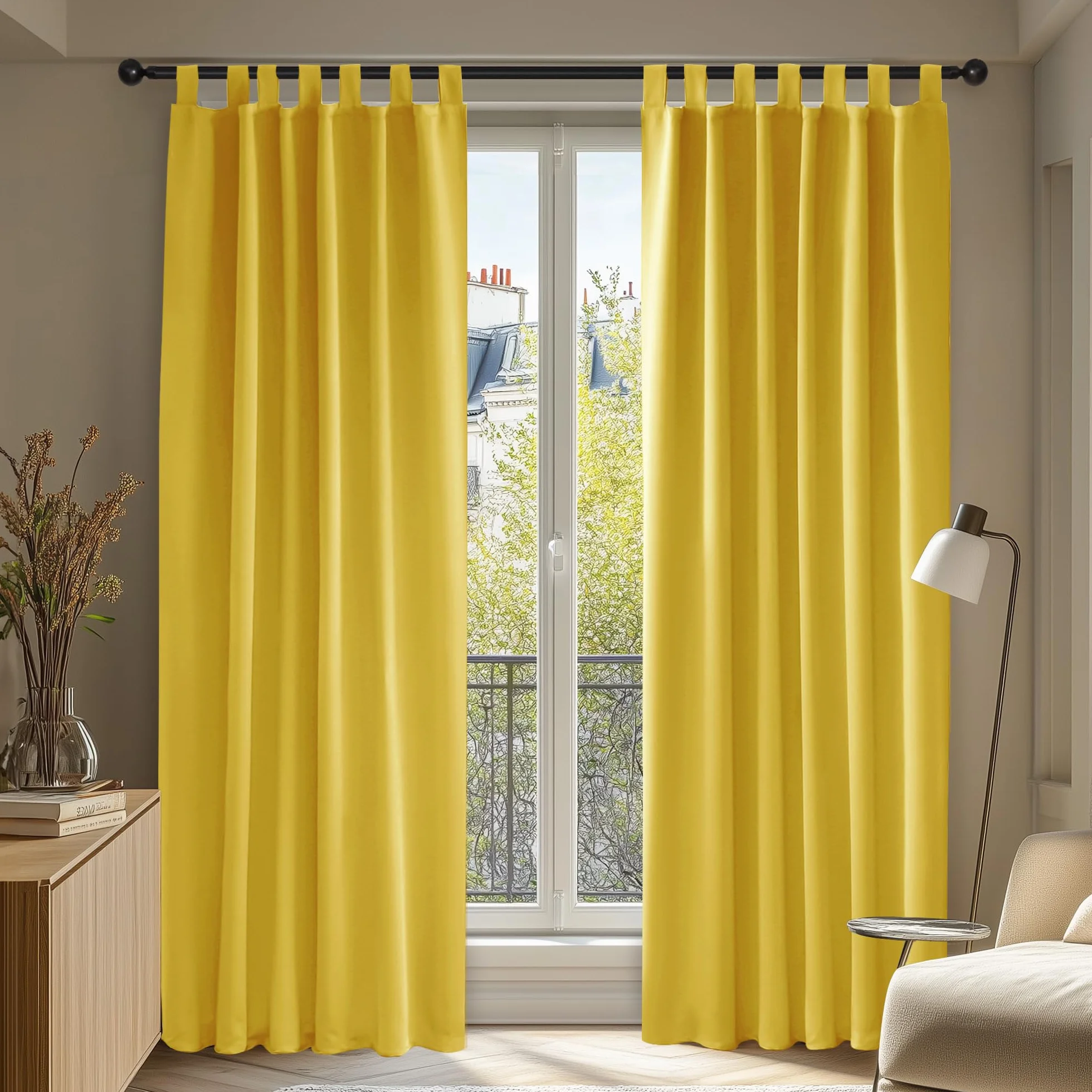 Deconovo Tende Oscuranti per interni 2 Pezzi 140x290 CM, Tende Camera da Letto Moderne Termiche Isolanti, con Passanti, Giallo