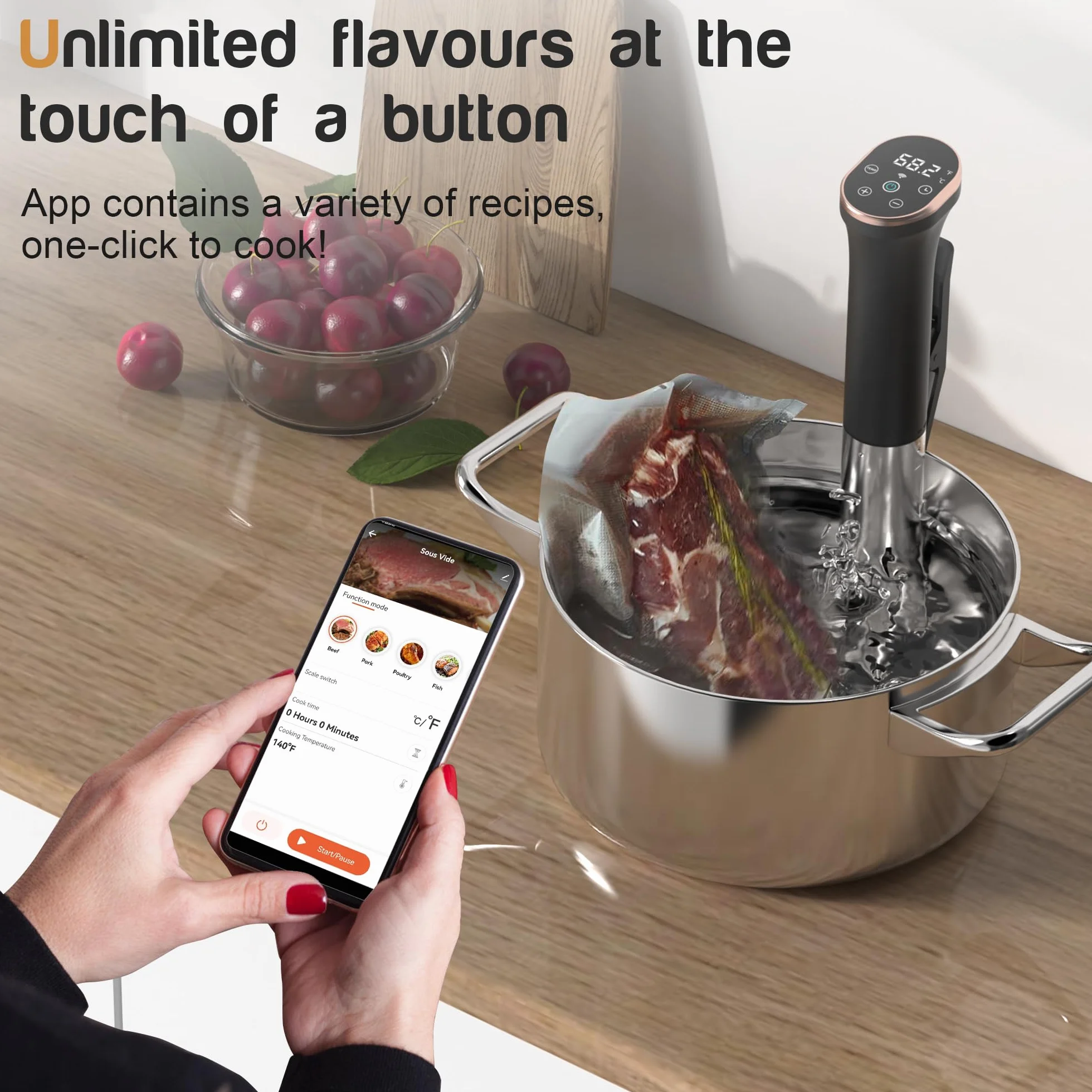 Karinear Sous Vide Roner 1400W 10-90℃ Acciaio Inox Professionale WIFI Cucina a Bassa Temperatura