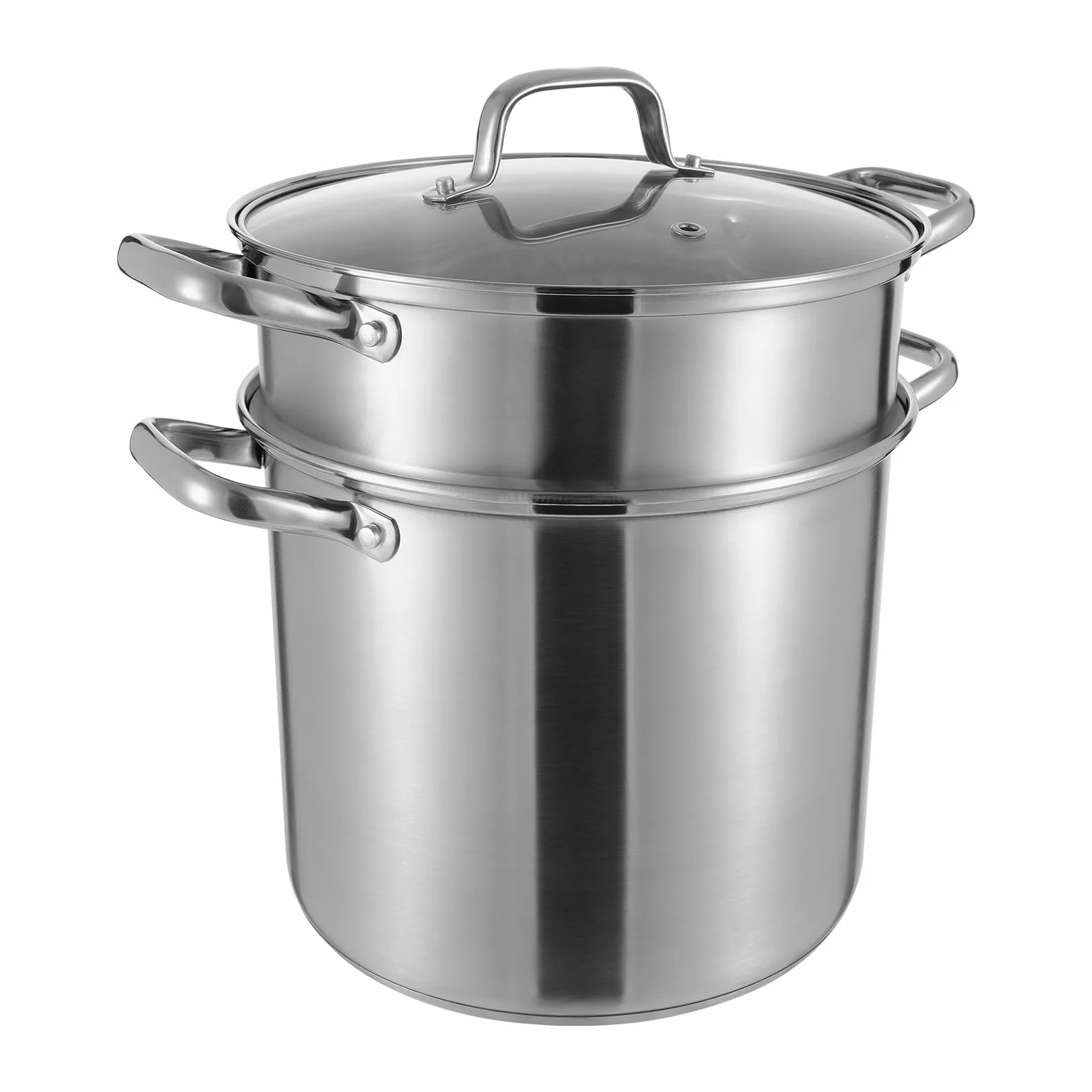 OUKANING Pentola per asparagi e pasta, 8 l, Ø 28 cm, altezza 36 cm, con colino per asparagi, alta con coperchio in vetro, per pasta, patate, verdure