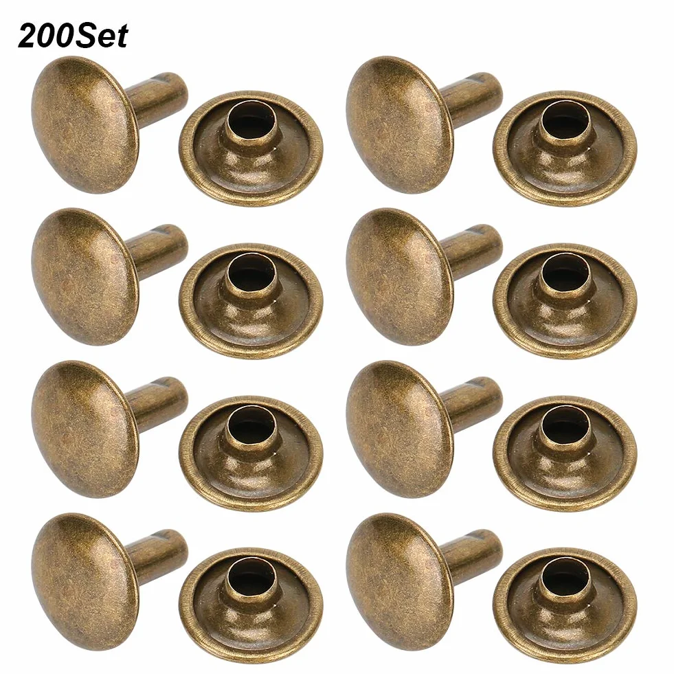 Set di 200 Rivetti in Metallo a Doppio Cappuccio, 10x10mm, Bronzo, per Riparazioni in Pelle, Borse, Cinture, Scarpe, Decorazione