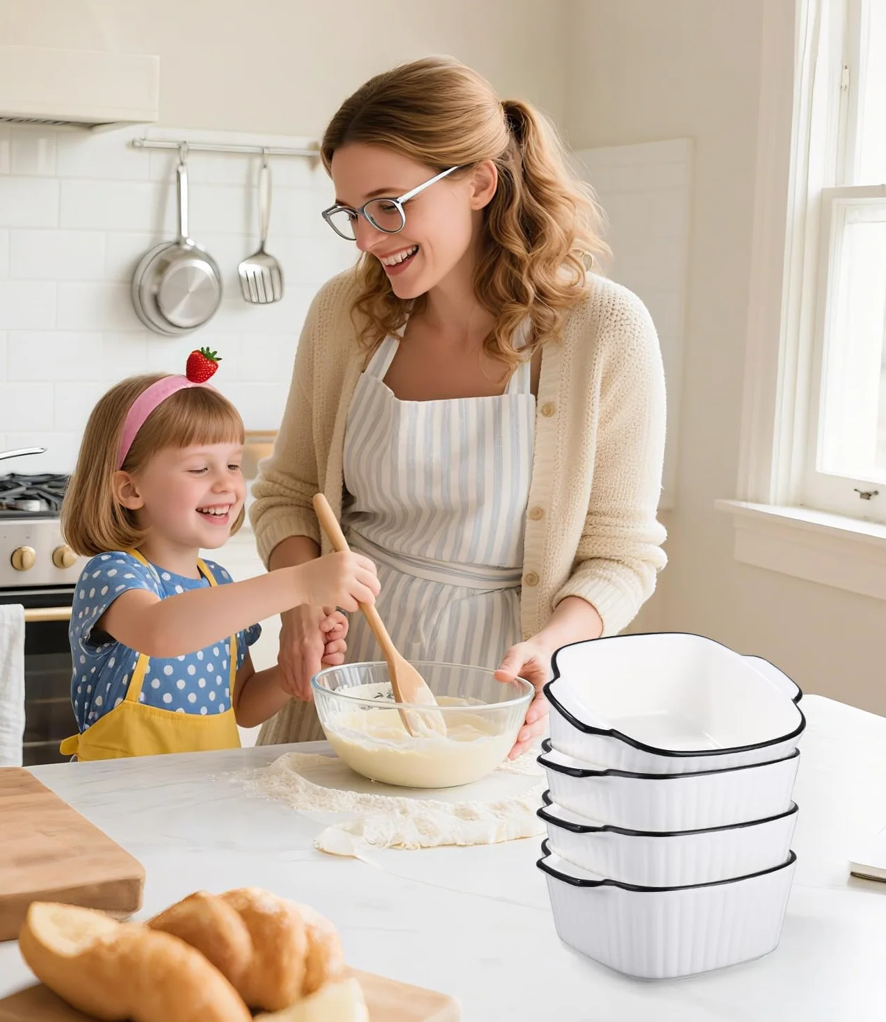 4 Pezzi Kit Piccole Pirofila da Forno, 400ML Set Teglie da Forno in Ceramica, 14.5 x 11.5 x 5.5 cm Piatti da Forno Quadrati, Pirofile da Forno in Ceramica con Manici, per Airfryer, Forno e Microonde