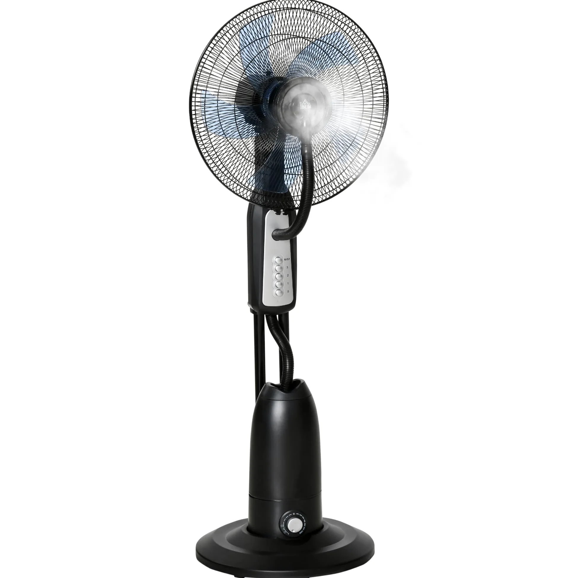 HOMCOM Ventilatore Nebulizzatore 90W con 4 Velocità e Serbatoio 2.8L, Ventilatore a Piantana con 4 Ruote, Metallo PE ABS, 44.5x44.5x120 cm, Argento e Nero