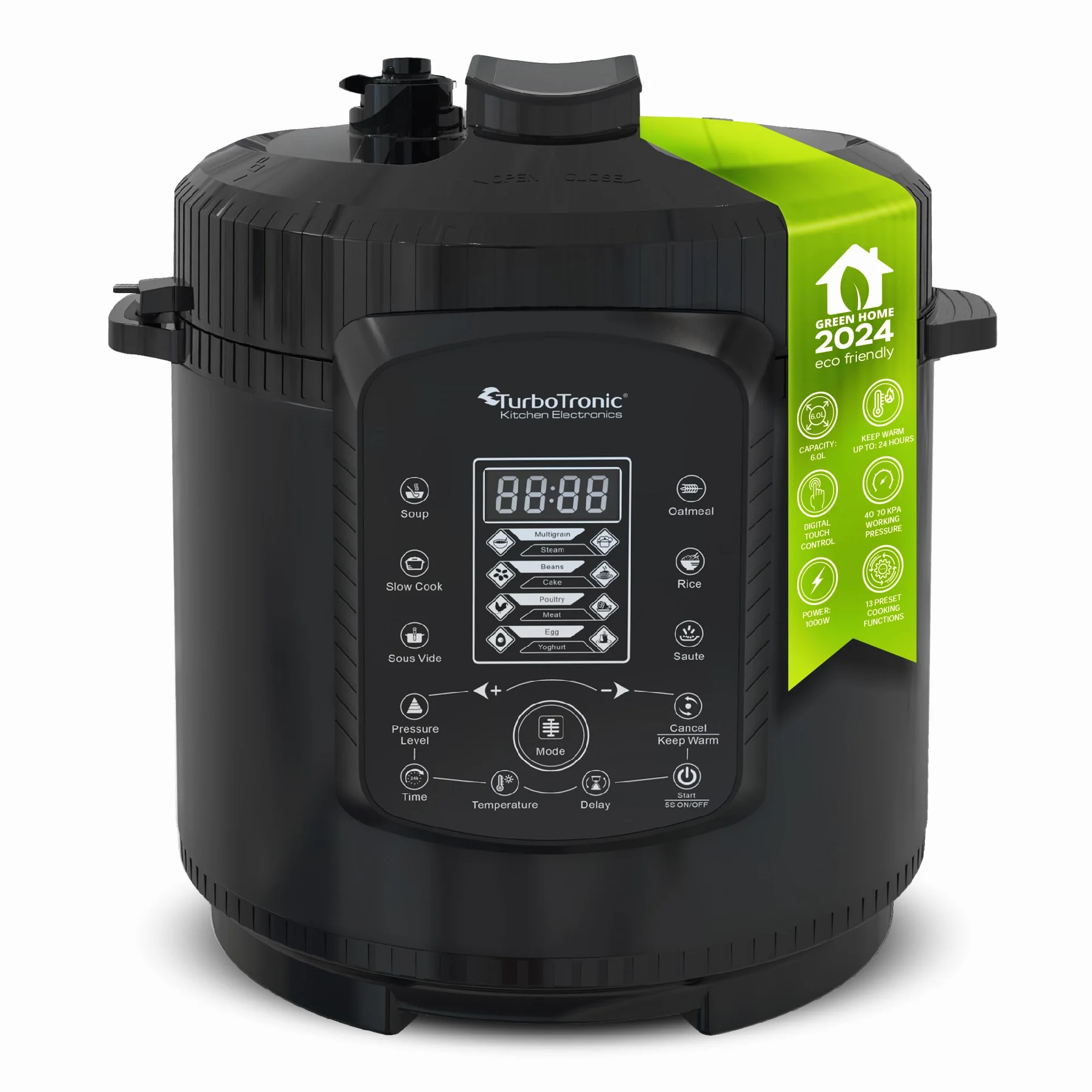 TurboTronic Pentola a Pressione 6L - Multicooker Elettrico Acciaio Inox e Antiaderente, Vapore Cuociriso Cottura Rapida