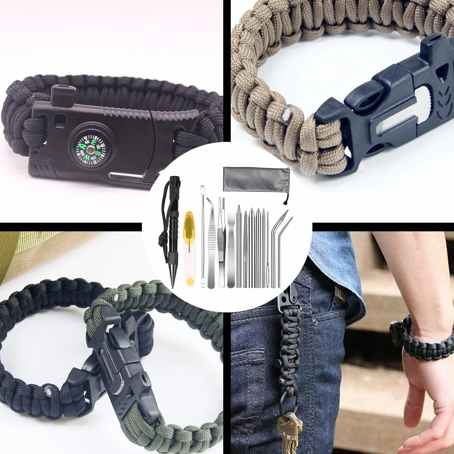 OWLMATE Set 14 pezzi aghi paracord acciaio inox strumento lisciante nodo nero