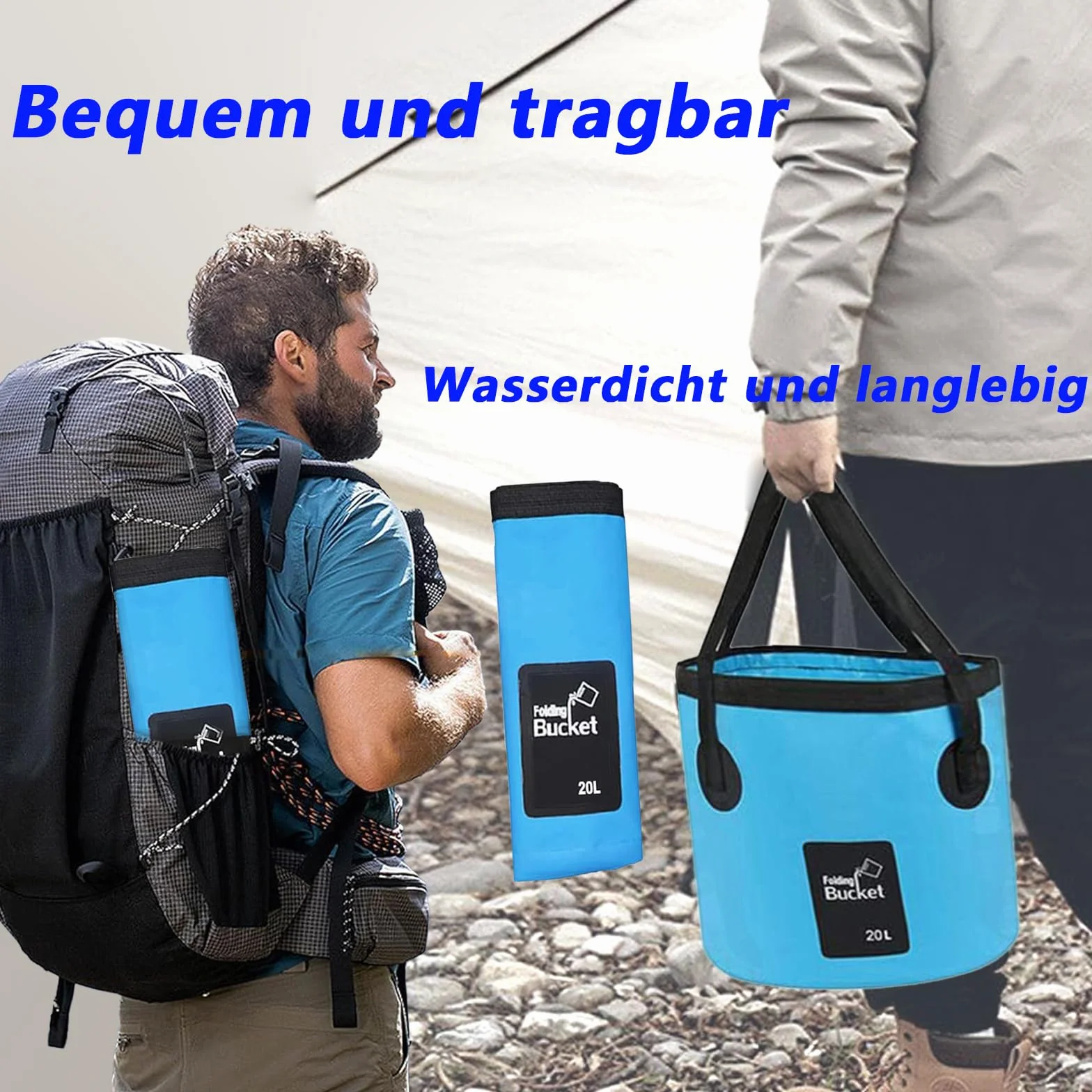 Secchio pieghevole ultraleggero,Secchio da pesca per esterni da 20 l,Portatile da campeggio con manico,pieghevole per pesca,Escursionismo,Campeggio,Lavaggio auto, ecc(blu 20L)