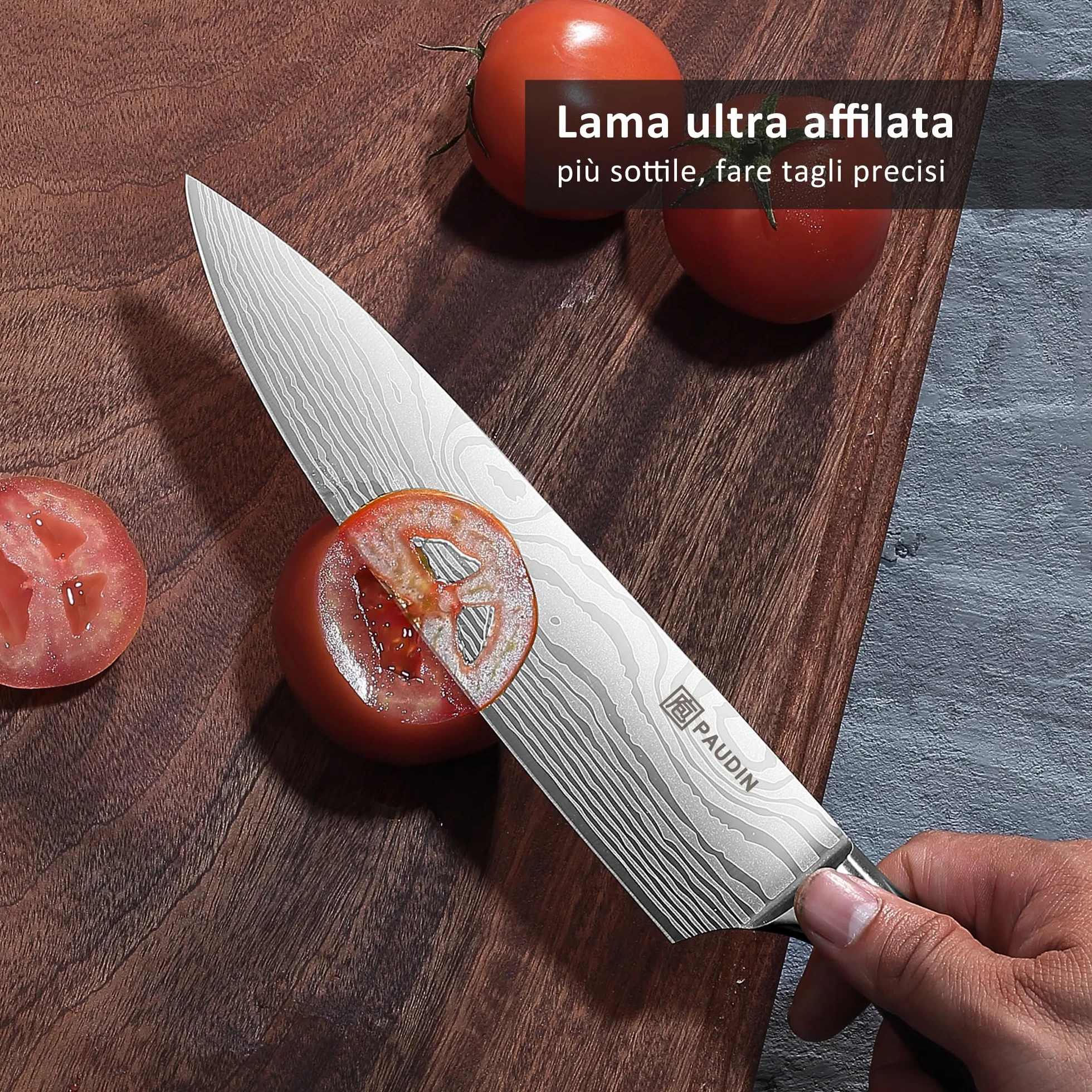 PAUDIN Coltello da Chef Professionale da 20 cm, da Cucina per Cuoco, in Acciaio Inossidabile al Carbonio di Alta Qualità, Lama Super Affilata con Impugnatura Ergonomica