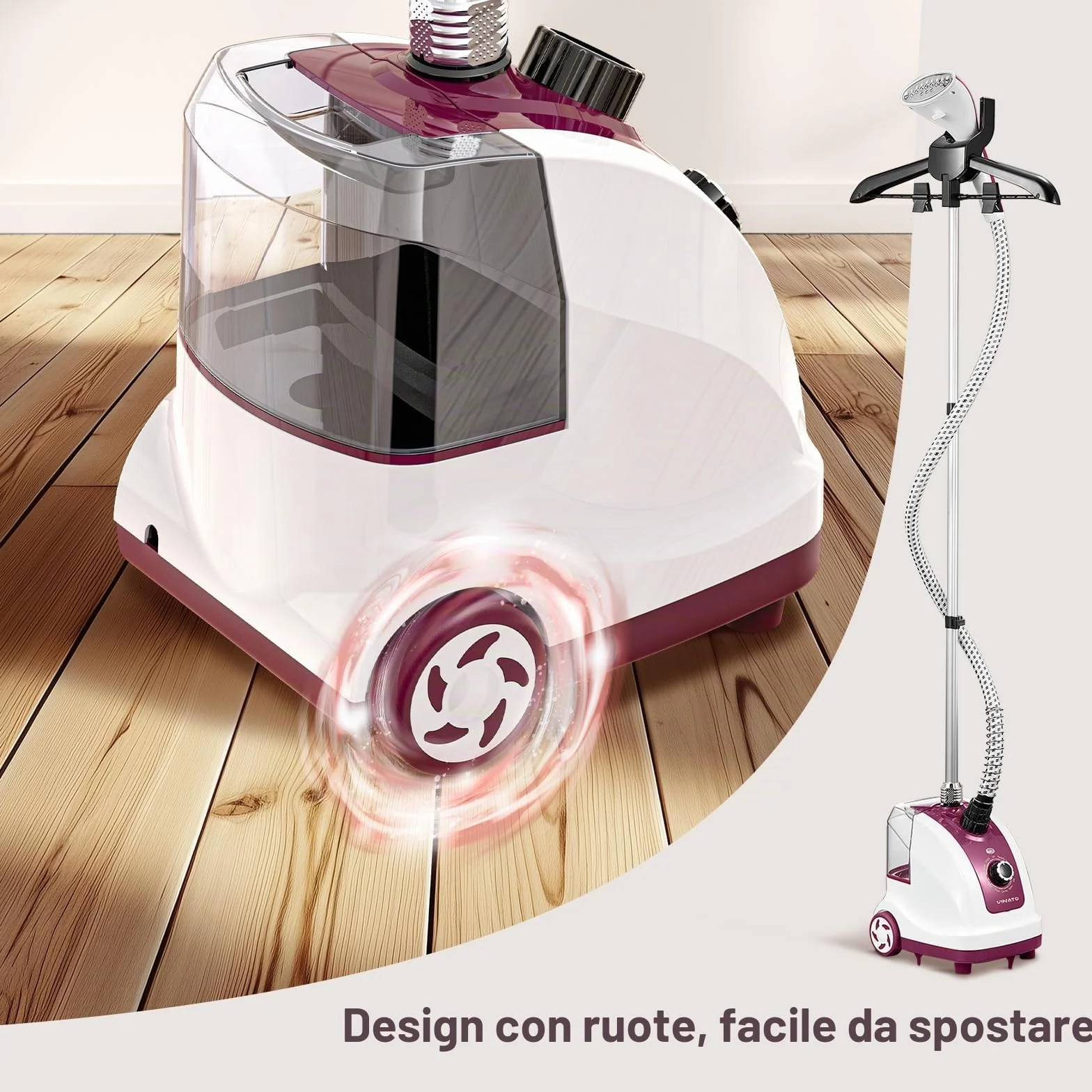 VINATO Stiratrice Verticale a Vapore 1950W, Ferro da Stiro Verticale con Serbatoio, 11 Funzioni Vapore per Tessuti