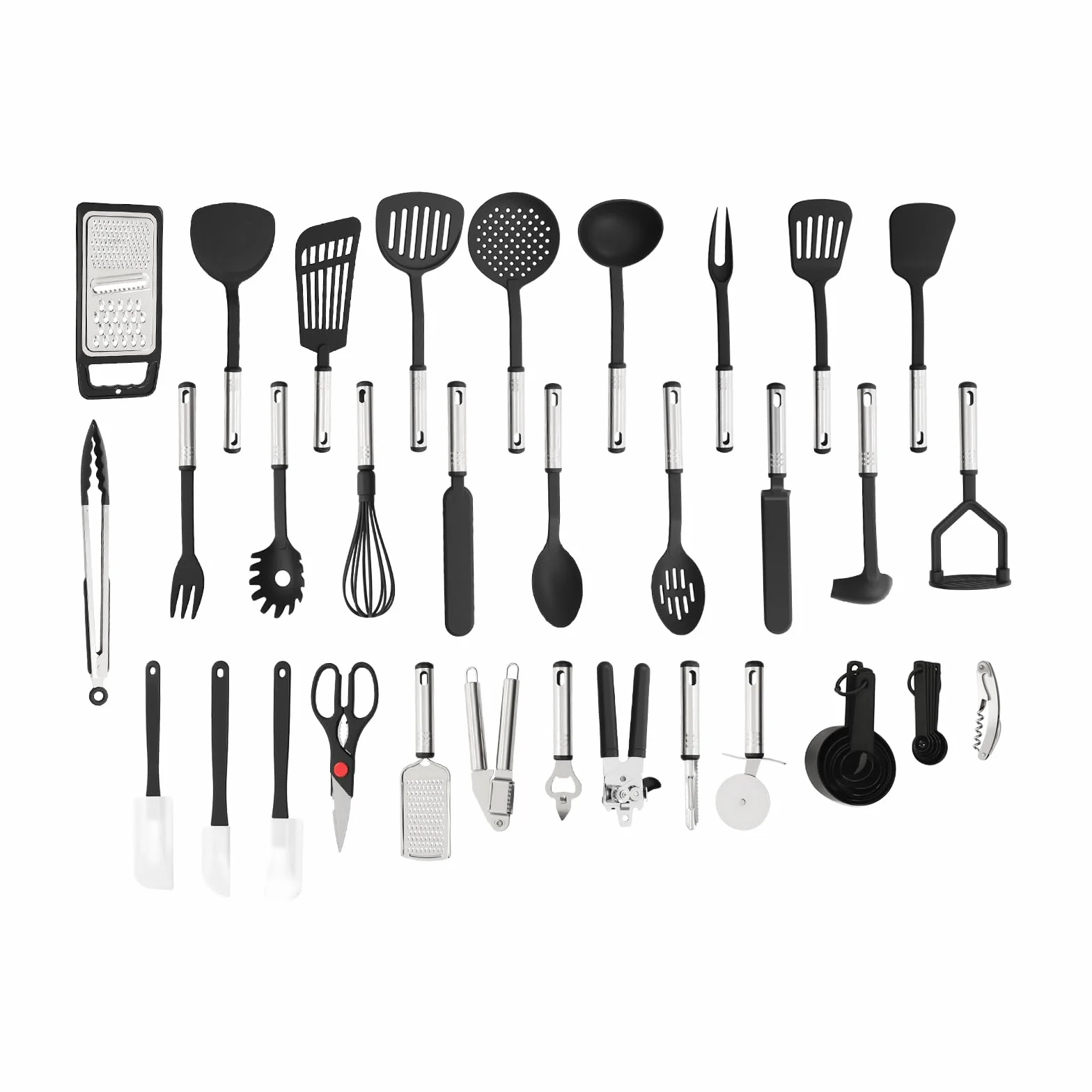 Set di Utensili da Cucina 40 Pezzi in Nylon e Inox Resistente al Calore 210°C Anti-Graffio per Padelle Antiaderenti