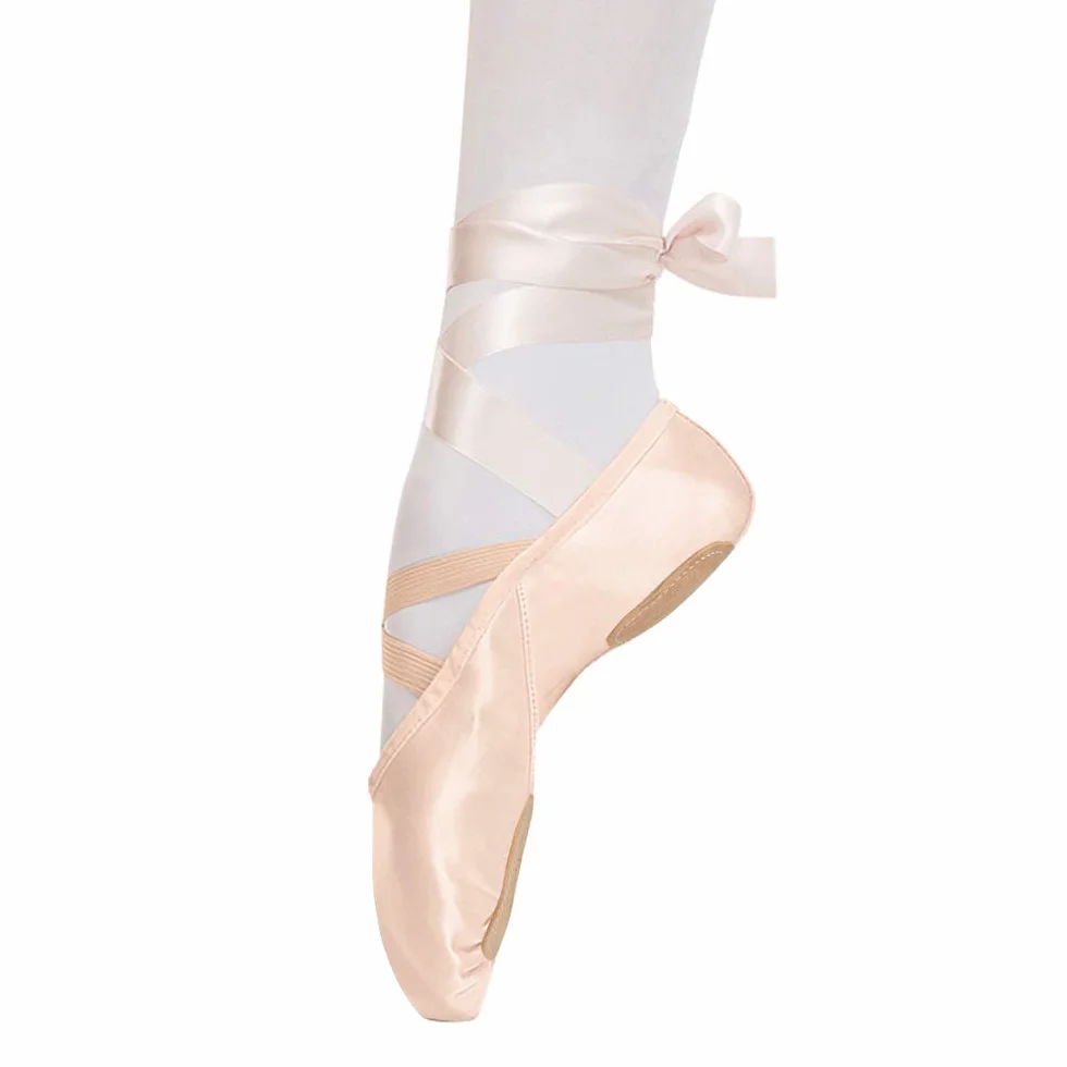Scarpe da Danza Classica Raso con Nastro Suola Divisa in Pelle per Bambini e Adulti