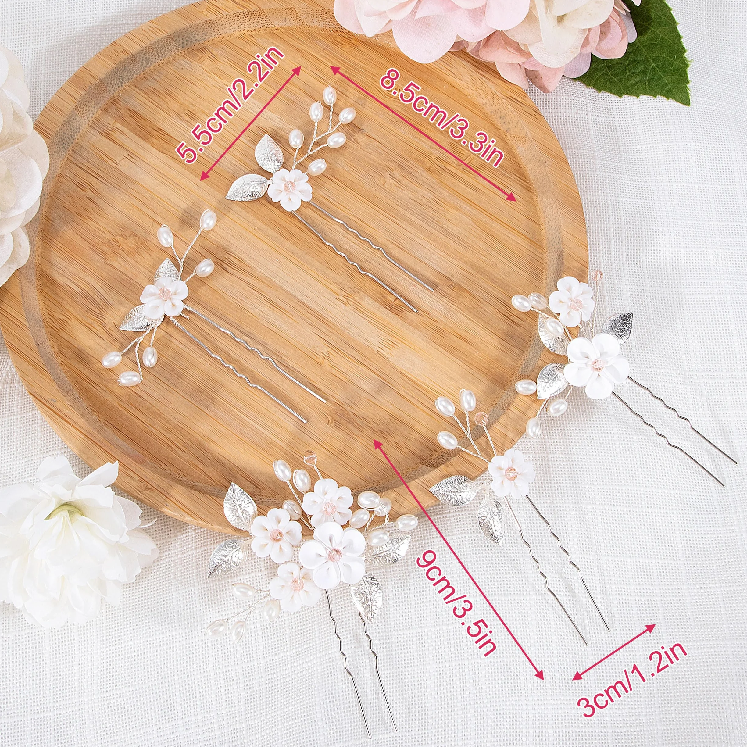Fermagli per Capelli Fiori Perle Spille da Sposa Argento 5 Pezzi