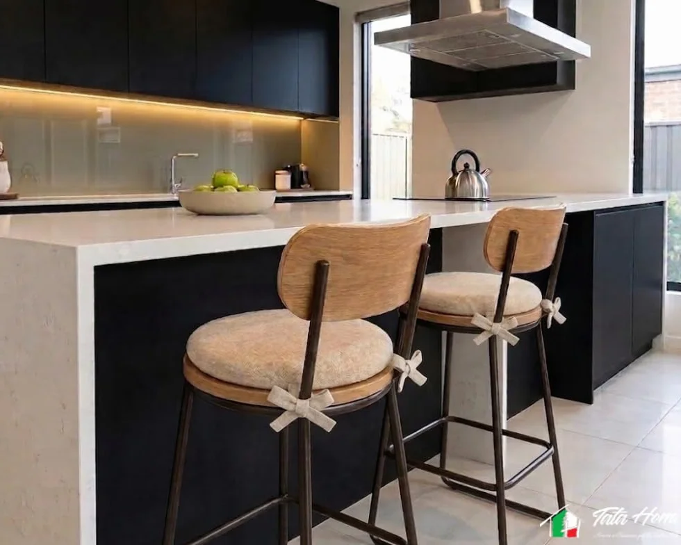 Tata Home Set 4 Cuscini Sedia Rotondi con Laccetti Diametro 40 cm Spessore 3 cm Mod. Billy Colore Panna
