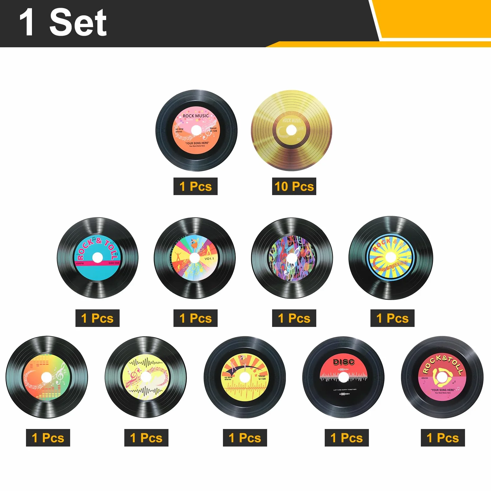 QUARKZMAN 20 Pezzi Decorazioni Vinile 5.5 Pollici Dischi In Vinile Vuoti 11 Design Finti Copertine Album CD Nero e Oro
