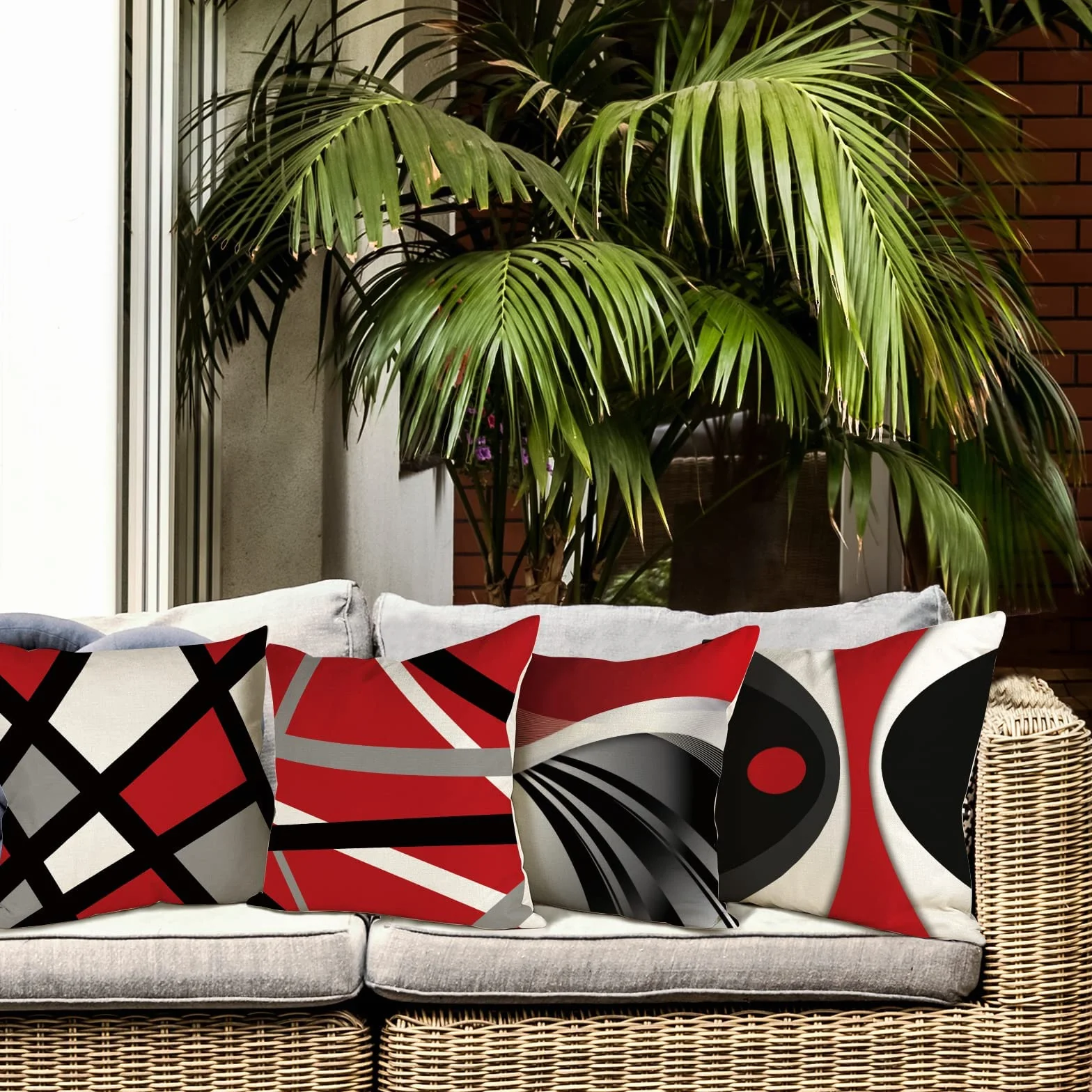Set di 4 Fodere per Cuscini 40x40 cm Cotone e Lino Geometrico Decorativo
