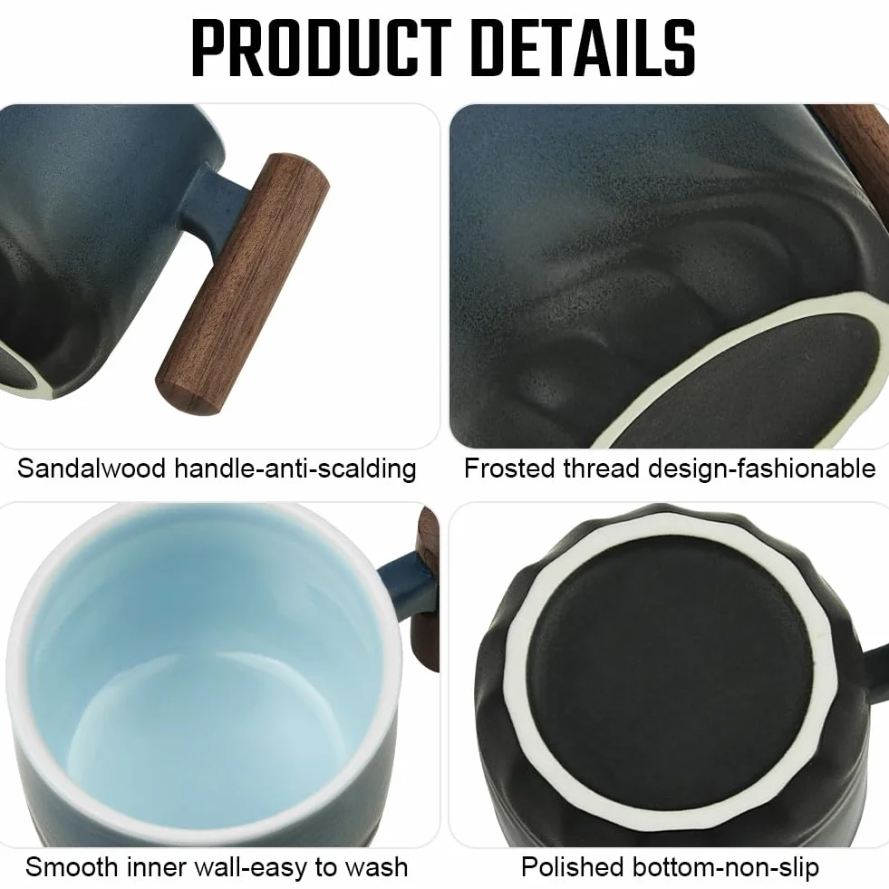 Vicloon Tazze Espresso Ceramica 70ml Set Impilabili con Manico in Legno Blu