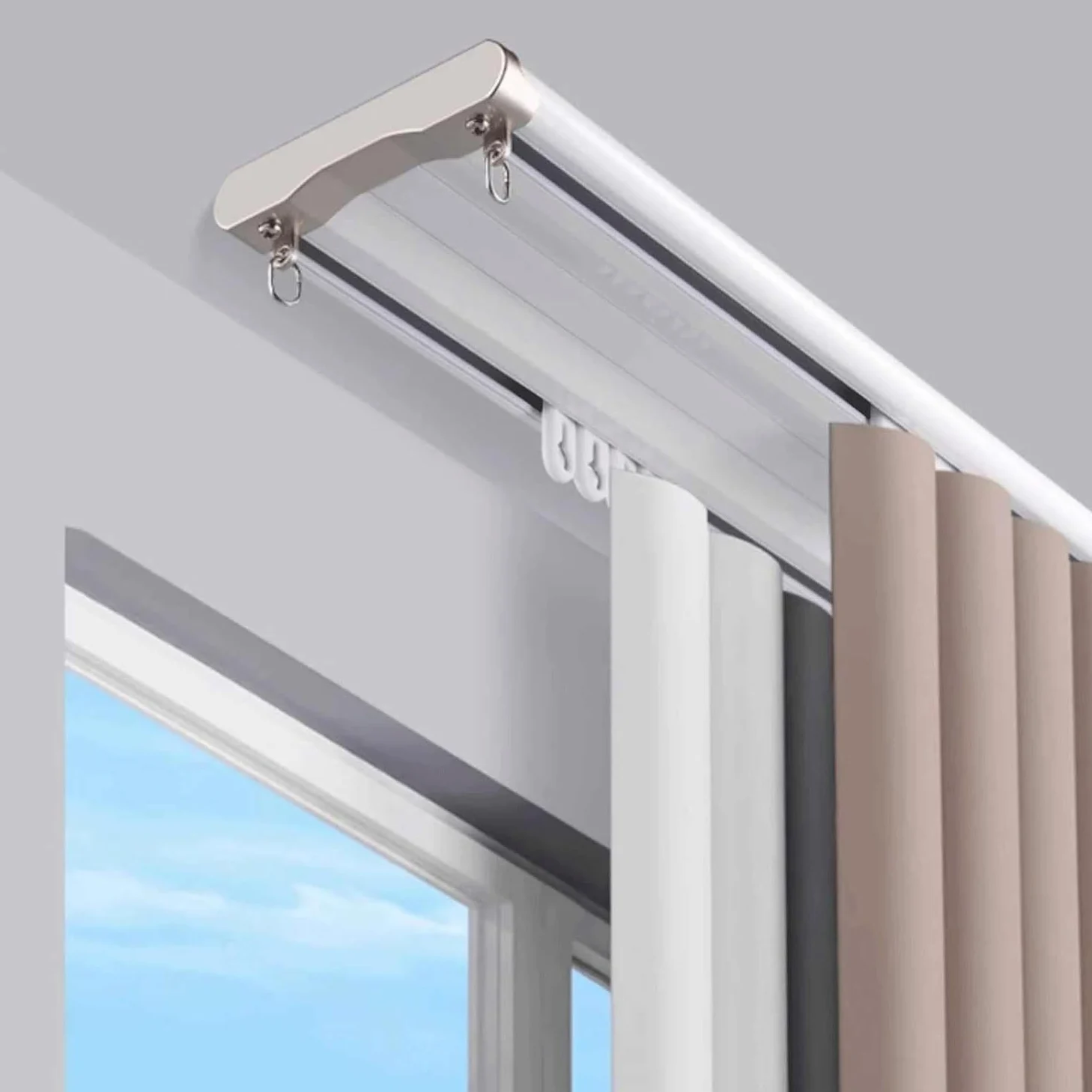Doppio binario per tende montato a soffitto, silenzioso, sistema di binario per tenda per privacy e funzionamento senza interruzioni in spazi aperti (300 cm)