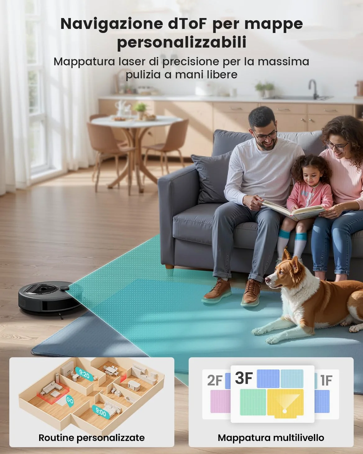 Lefant M330 Robot Aspirapolvere Lavapavimenti con Mappatura, 5000Pa, Navigazione Laser dTOF, Evitamento Ostacoli PSD, 150min Autonomia, WiFi 2.4G/5G, Alexa, per Peli Animali e Pavimenti Misti, Grigio