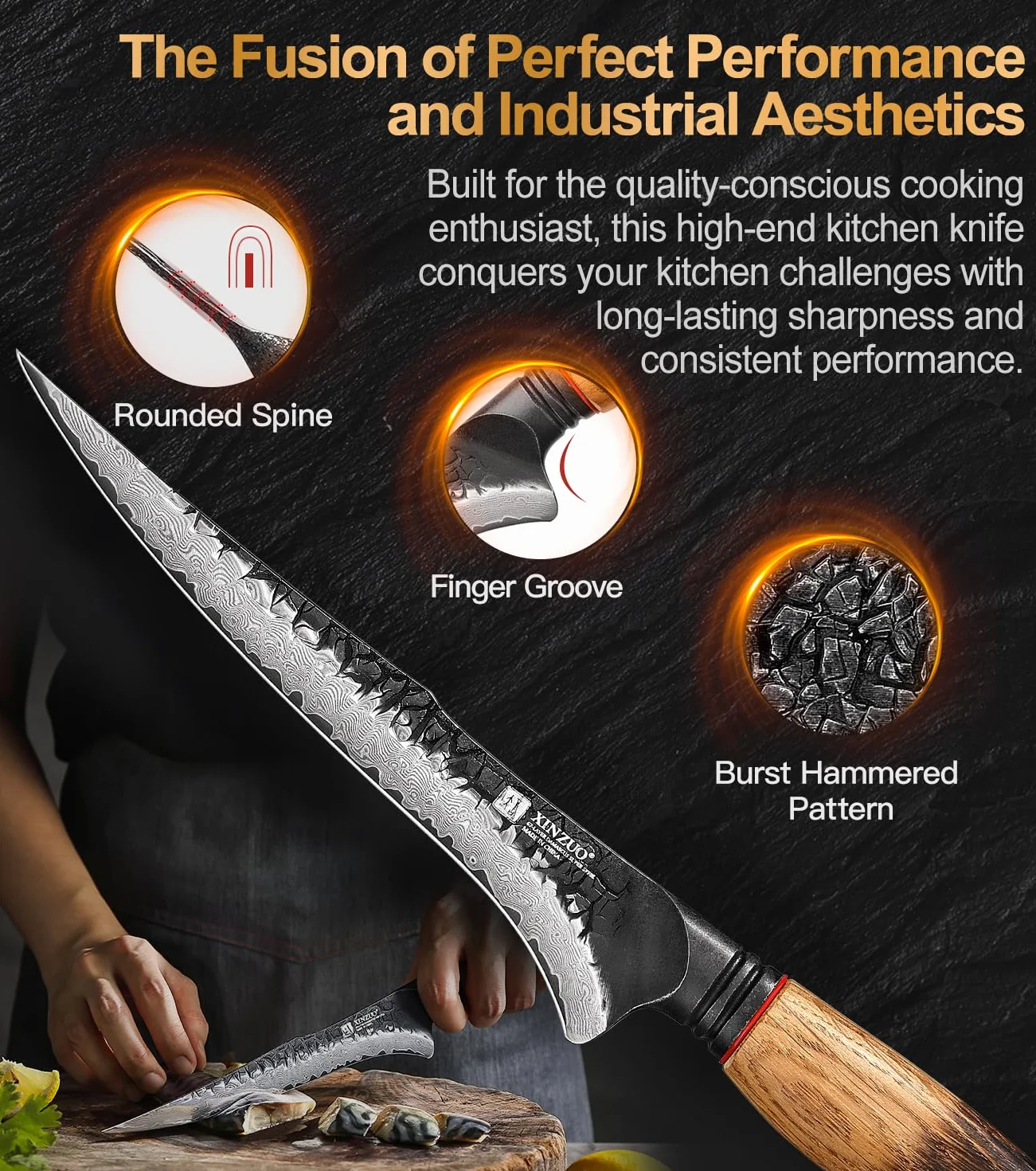XINZUO 19cm Coltello per Sfilettare da Cucina Acciaio Damasco a 67 Strati -Professionale Coltello da Filetto Cucina Bordo Disossare Pesce e Carne -Manico Ergonomico in Rovere Bianco