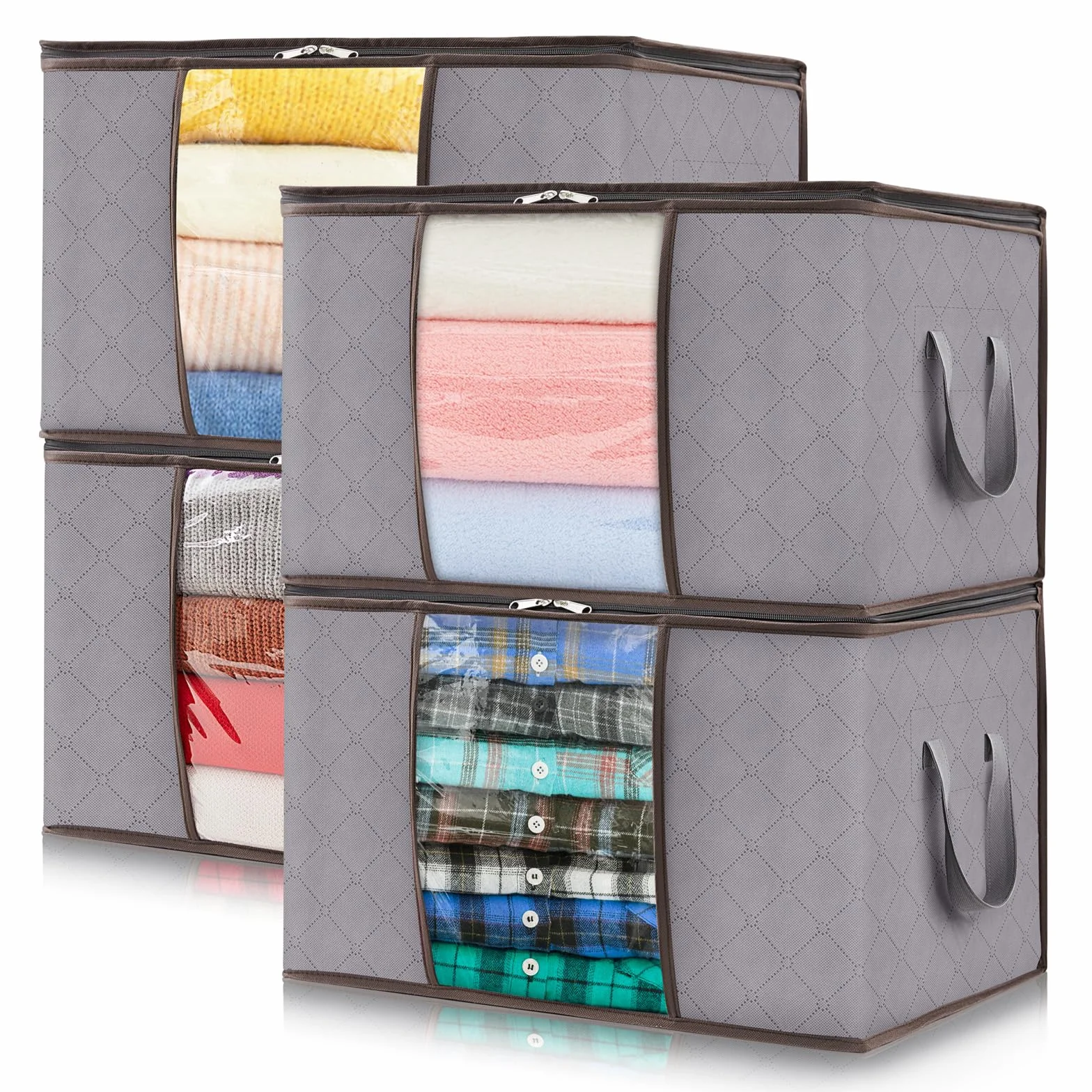 Lifewit Scatole per Vestiti, Contenitori per Armadio Pieghevole, Scatole per Armadio, Scatoloni trasloco, Organizzatore armadio per Vestiti, Coperte, Piumoni, Grigio Chiaro, 50 L, 4 Pezzi