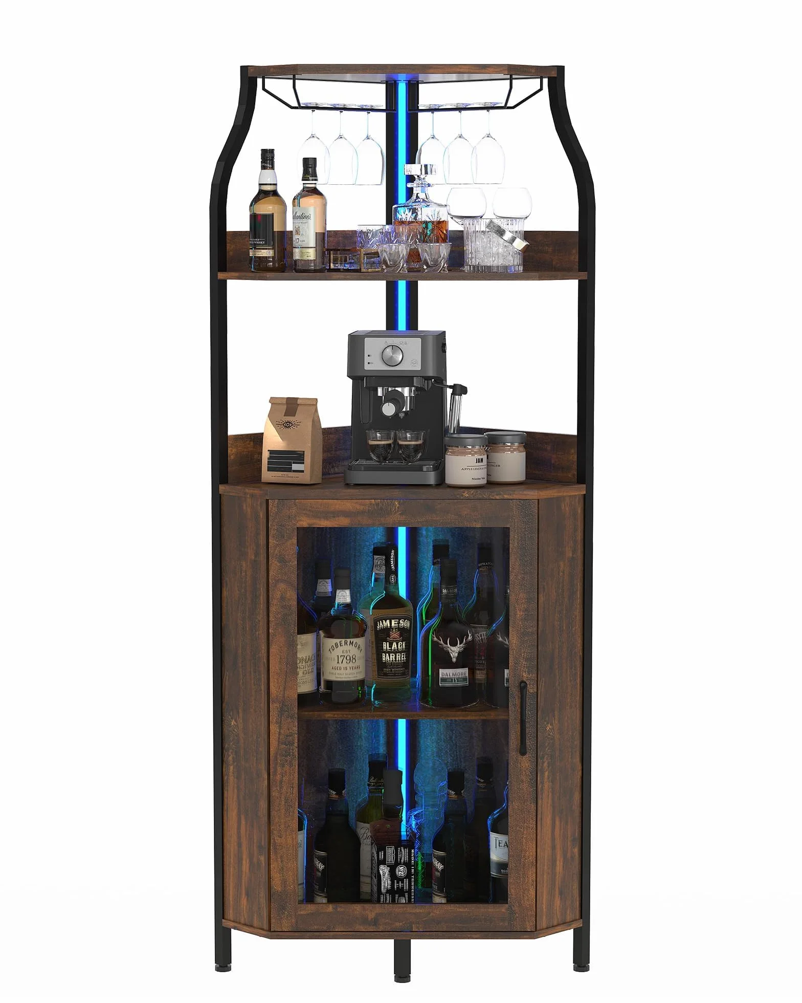 Elegante Mobile Portabottiglie Curvo in MDF, Struttura Stabile e Salvaspazio, Facile Da Pulire, Ideale Per Soggiorno, Sala Da Pranzo e Cucina
