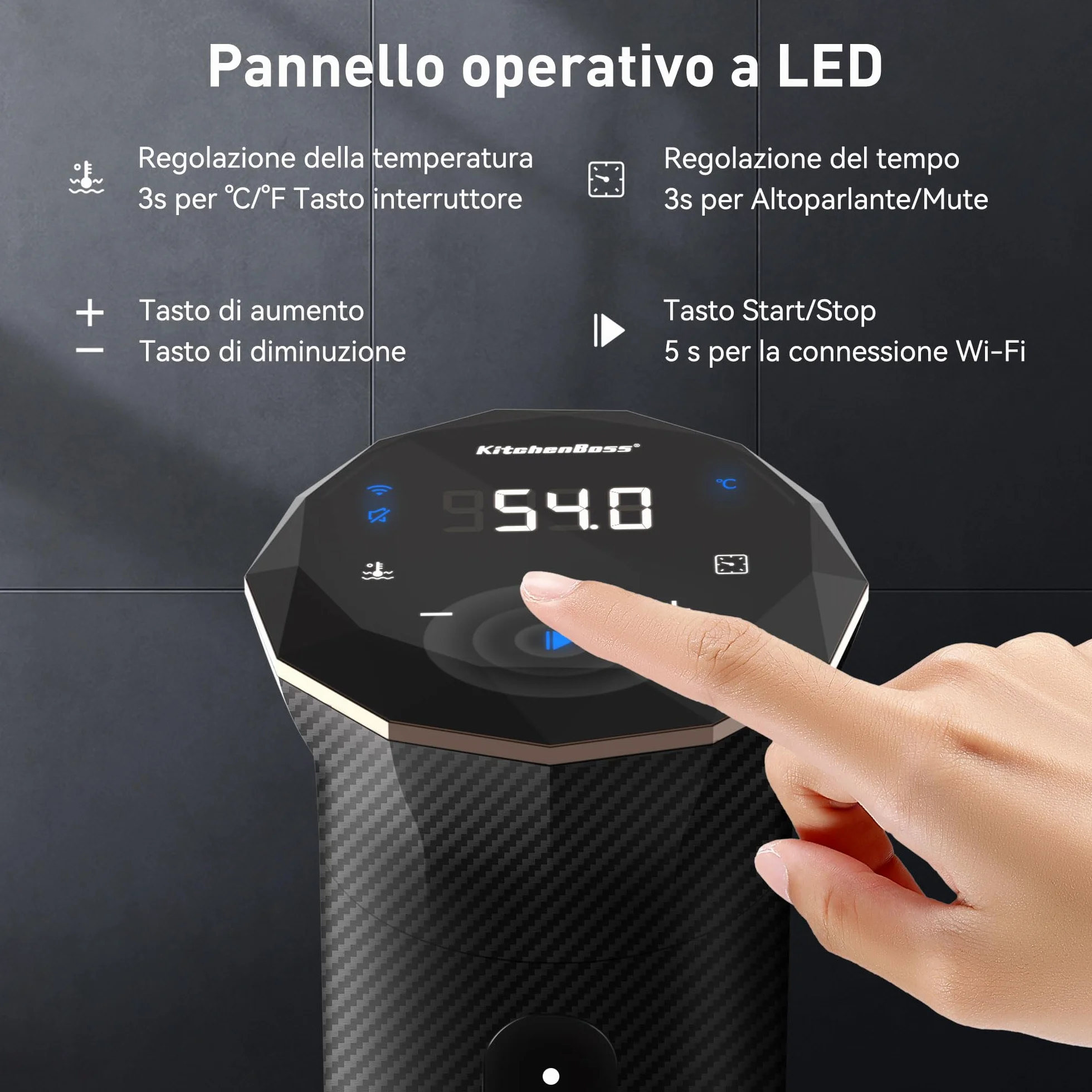 KitchenBoss WiFi Sous Vide Roner 1100W IPX7 40℃-90℃ LED Display Ultra-Silenzioso