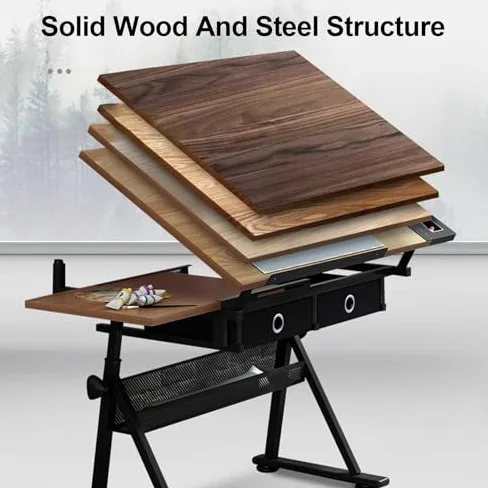 Tavoli da Disegno, Tavolo da Disegno, Tavolo da Architetto, Tavolo per Pittura a Diamante, Altezza Regolabile, con cassetto portaoggetti, per Studio e Lavoro