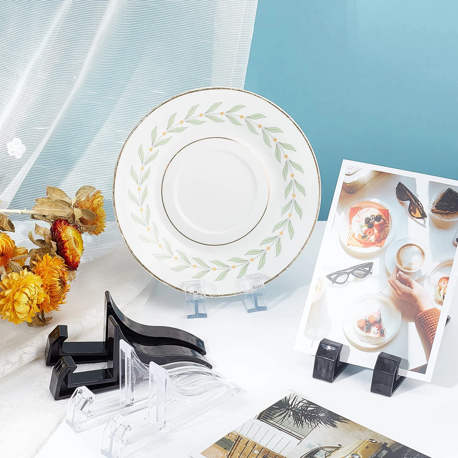 PH PandaHall 8pz Supporti per Cavalletto in Plastica Cavalletti per Cornice per Foto, Espositori Portapiatti Nero e Trasparente per Libri Placca per Foto da Collezione