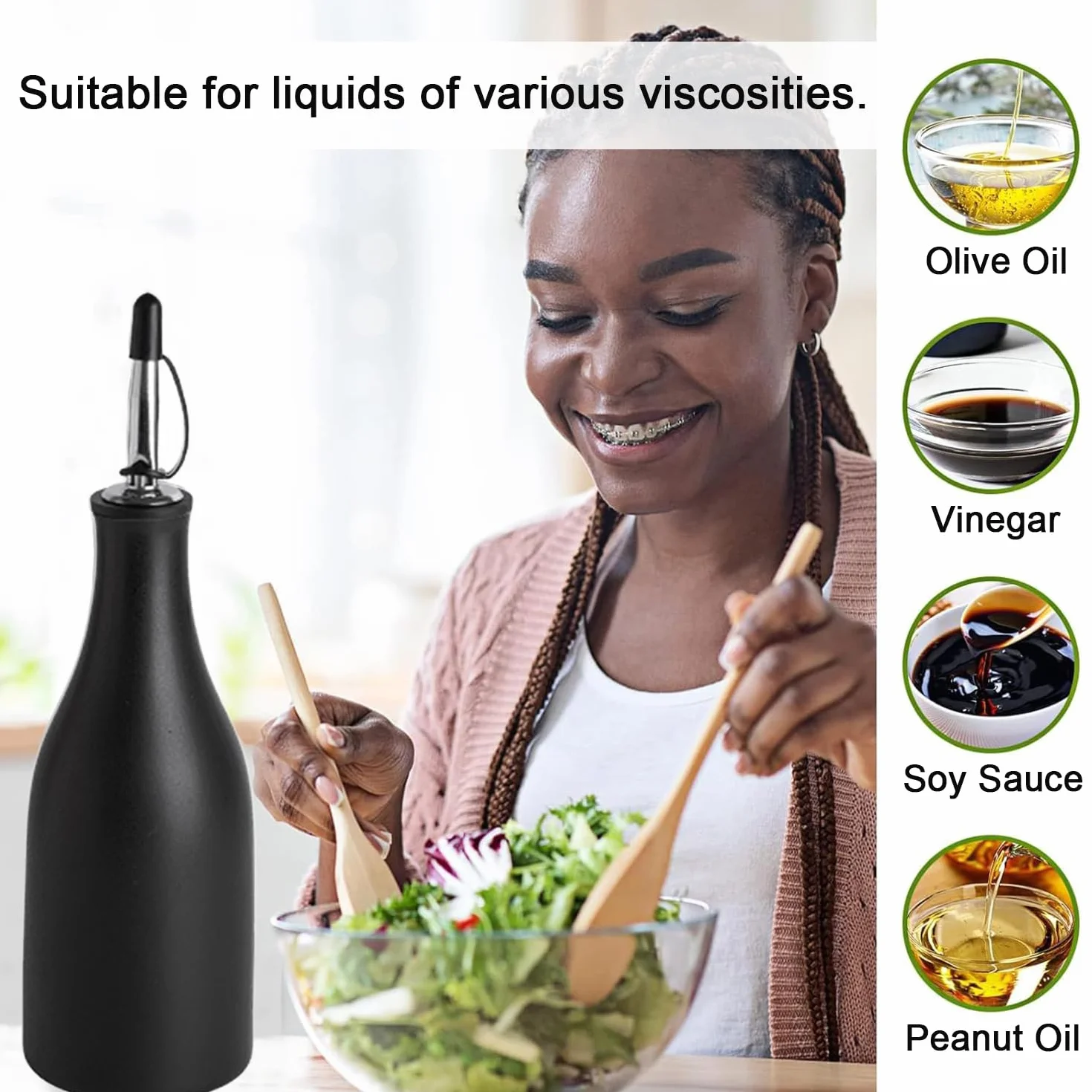 Oliera Salvagoccia In Ceramica, Dispenser In Ceramica per Olio D'Oliva, Bottiglia Di Olio Con Ugello a Gravità, Con Imbuto, Sottosmalto Ad Alta Temperatura, per Oli, Aceti, Utensili Da Cucina, Nero