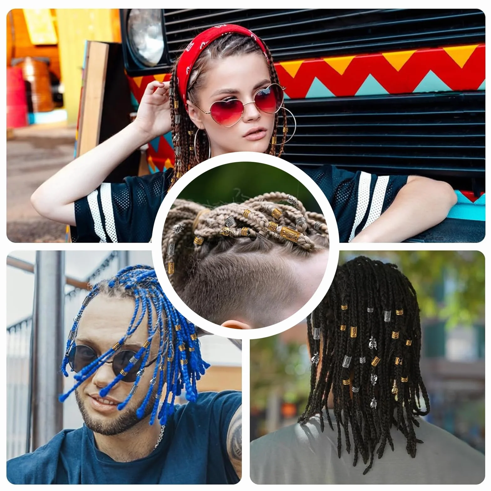 Accessori per Capelli 80 Pezzi, Gioielli per Capelli con Clip, Perline per Dreadlocks in Ferro