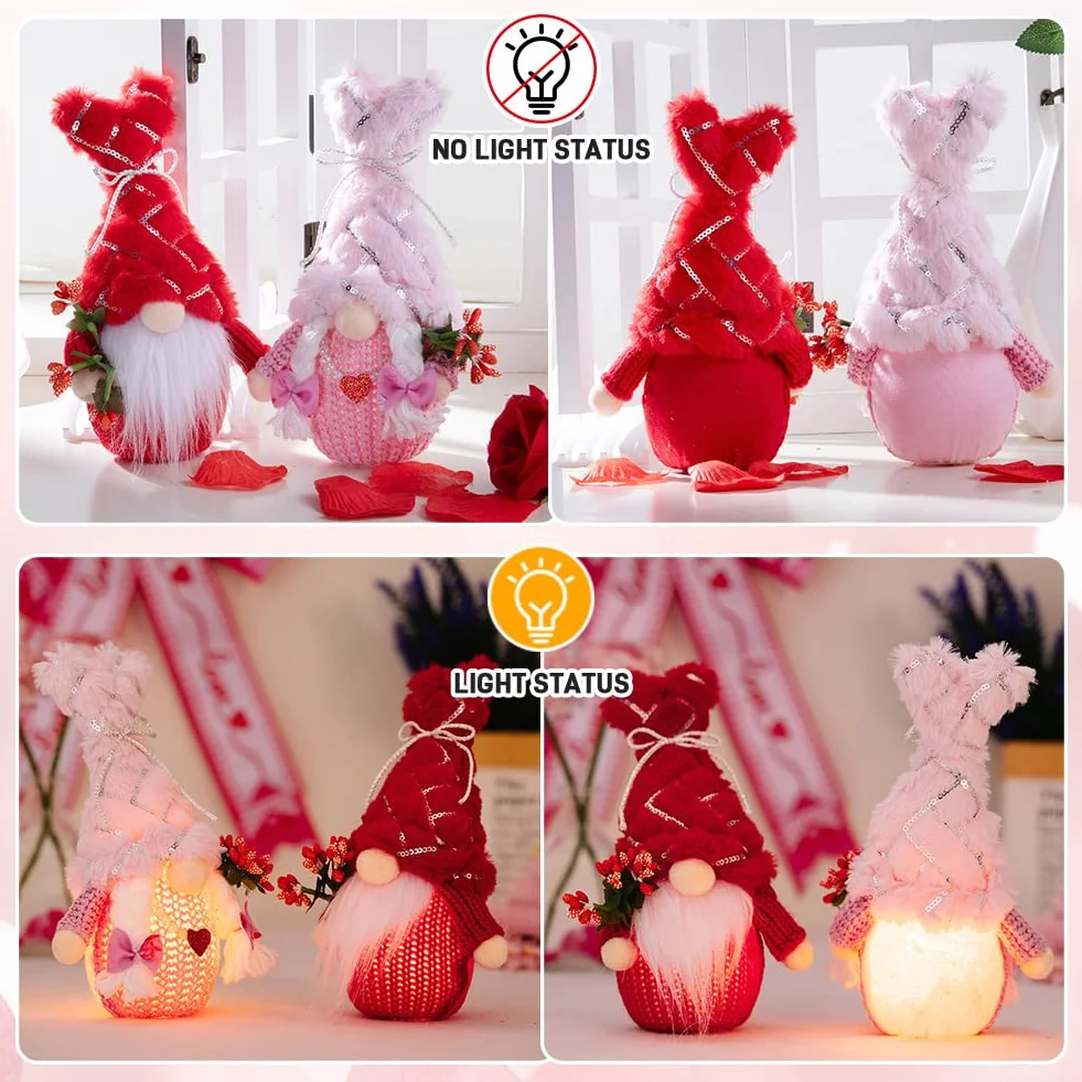 2 Pièces Décoration Peluche de Nain pour Saint Valentin, Tomte scandinave pour la Saint-Valentin, Figurines Créatives De Gnome Amusantes, Poupée De Festival Cadeaux pour Saint-Valentin
