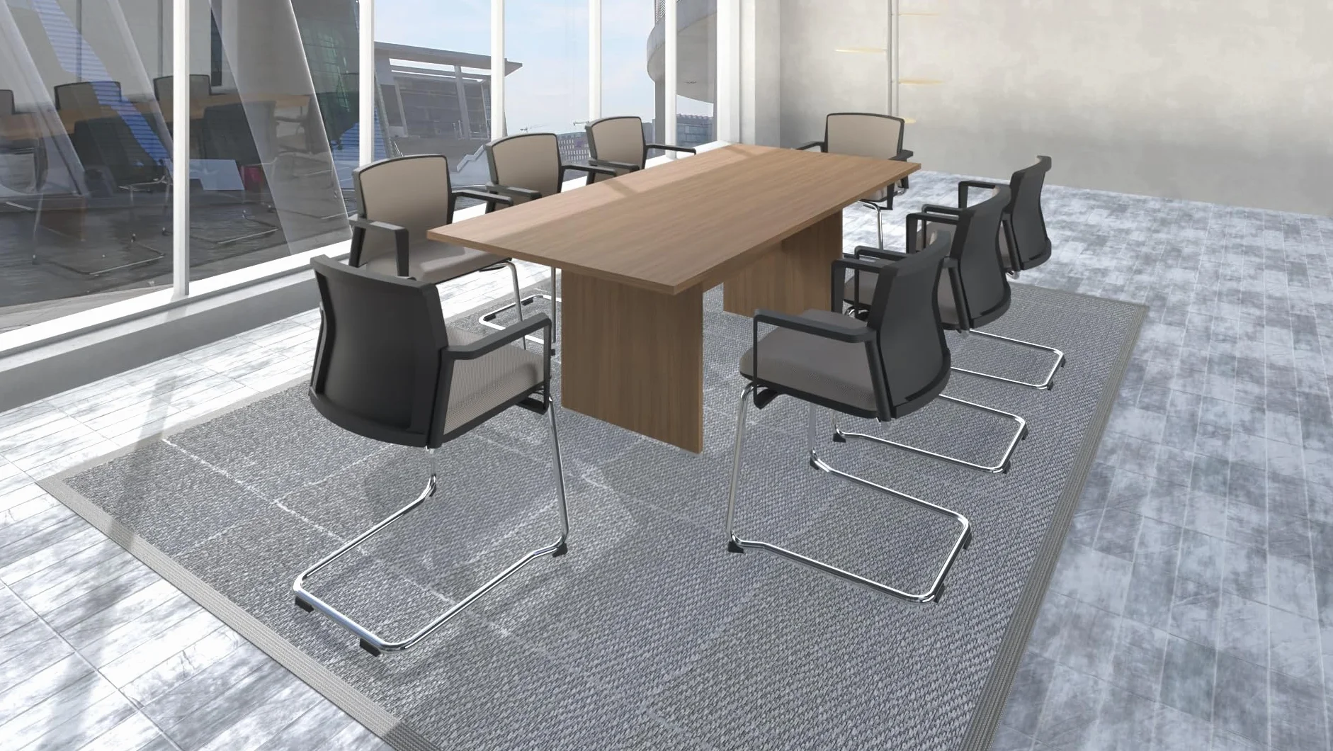 FBasic Tavolo Riunioni Rettangolare in legno - Rovere Bianco - 210x100x73,6 cm