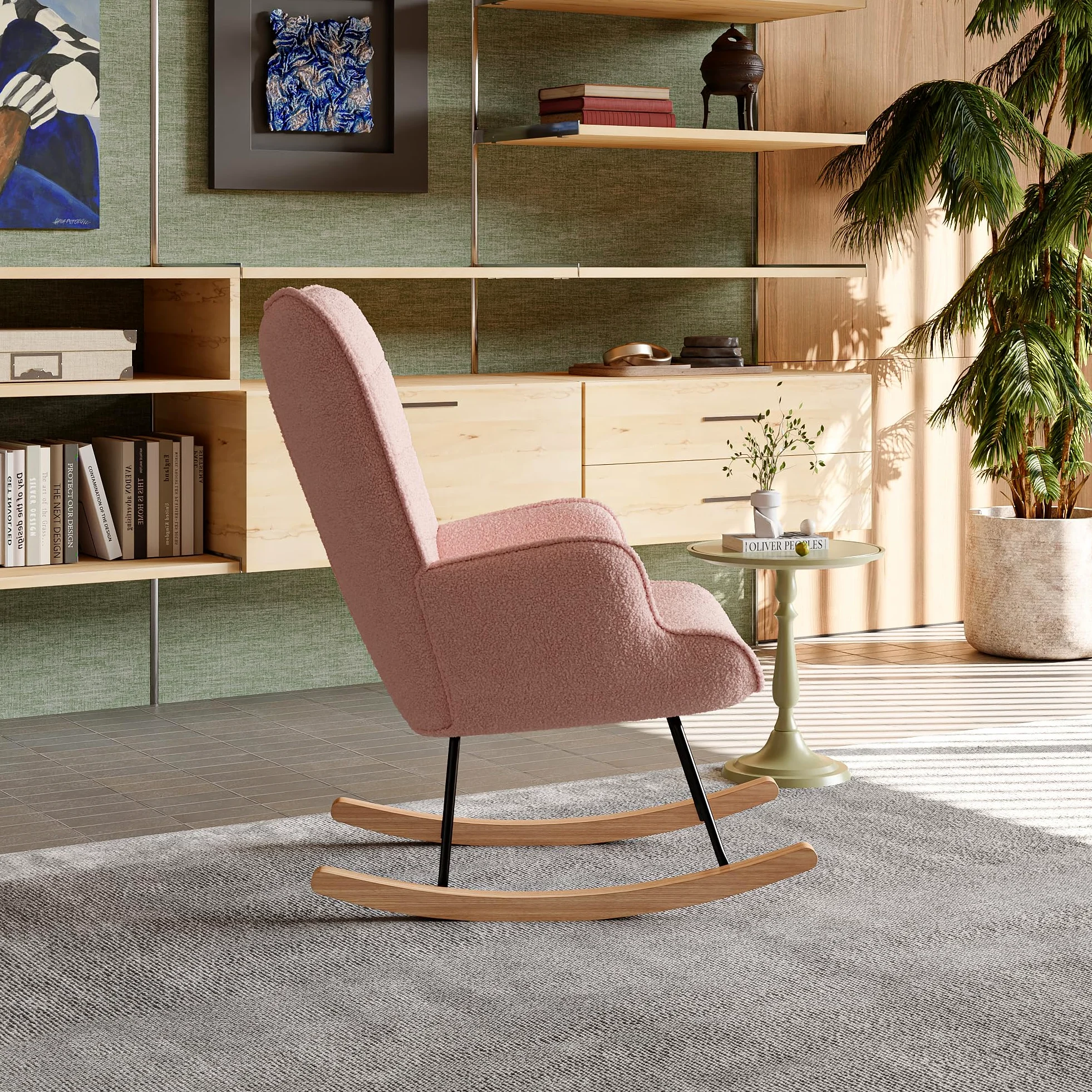 Sedia a dondolo, sedia a dondolo, imbottita, per soggiorno, camera da letto, portata fino a 130 kg, rosa, 75 x 68 x 92 cm