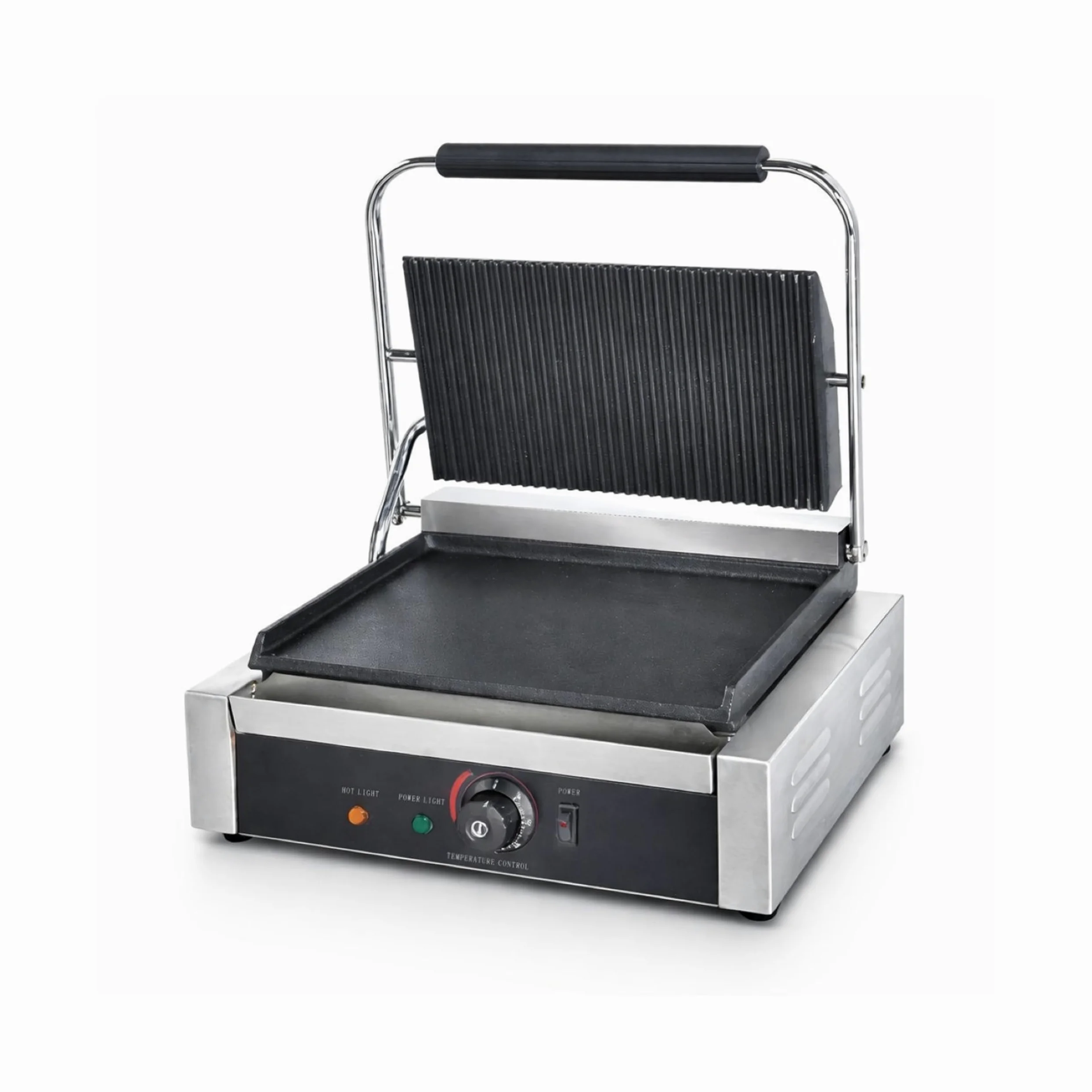 Ristoattrezzature - Piastra Panini Elettrica Singola - Rigata/Liscia - Griglia Professionale per Ristoranti e Bar - 42,5x37x21 cm - 2.2 kw
