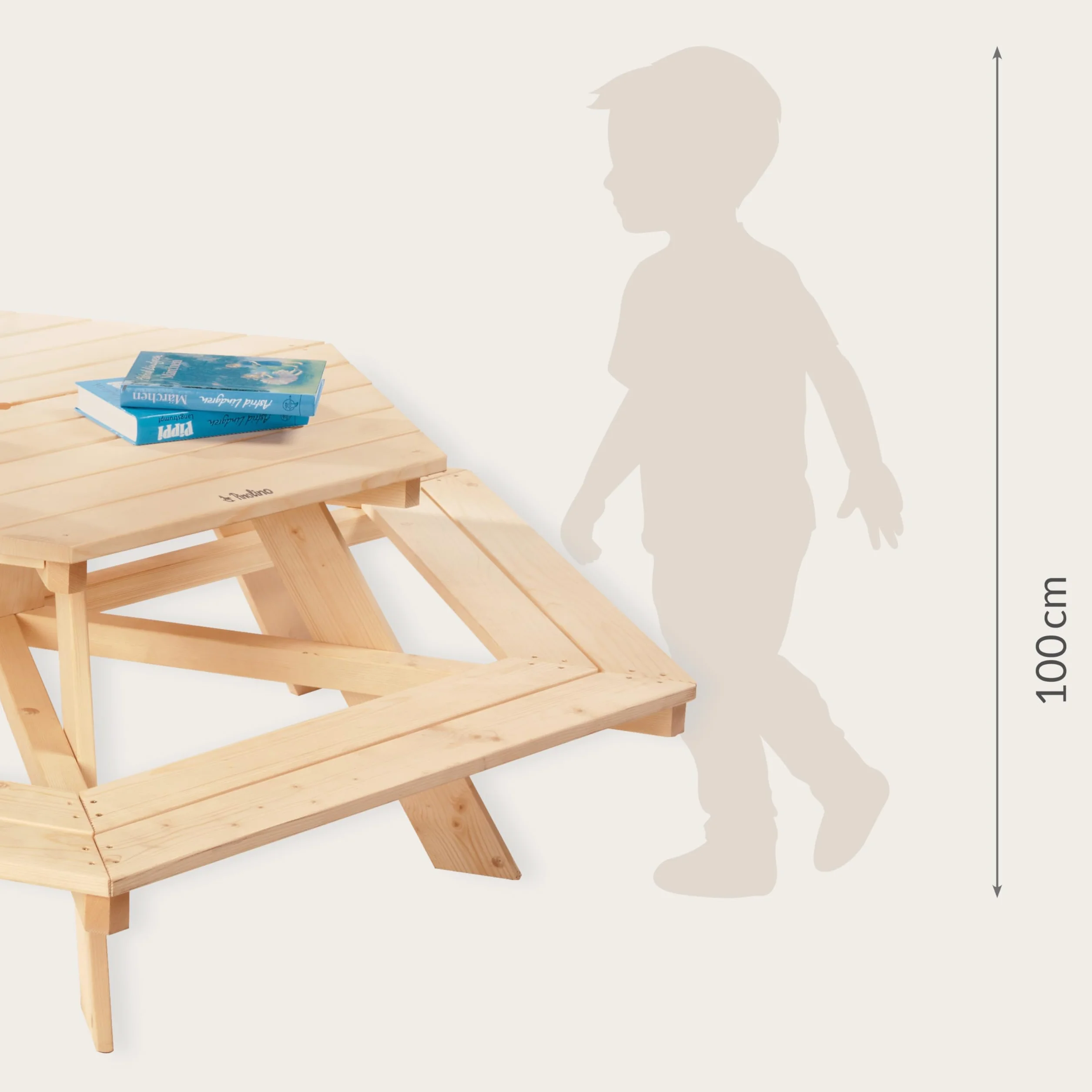 Pinolino Nicki Seggiolino Esagonale Legno massello 6 panche 1 Tavolo Bambini 2 Anni Naturale