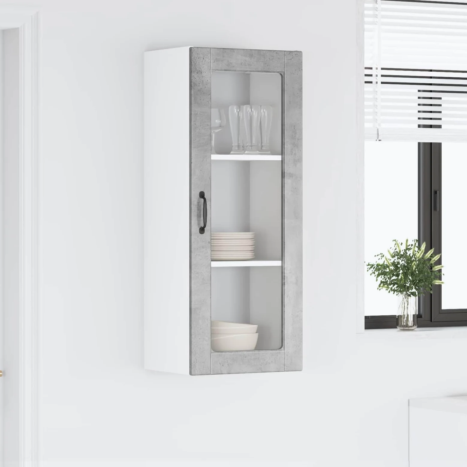 Mobiletto da Parete Cucina PORTO Grigio Cemento 40x31x100 cm | Pensile salvaspazio a 2 ante con 3 ripiani interni per cucina, ideale per organizzare spezie e stoviglie.