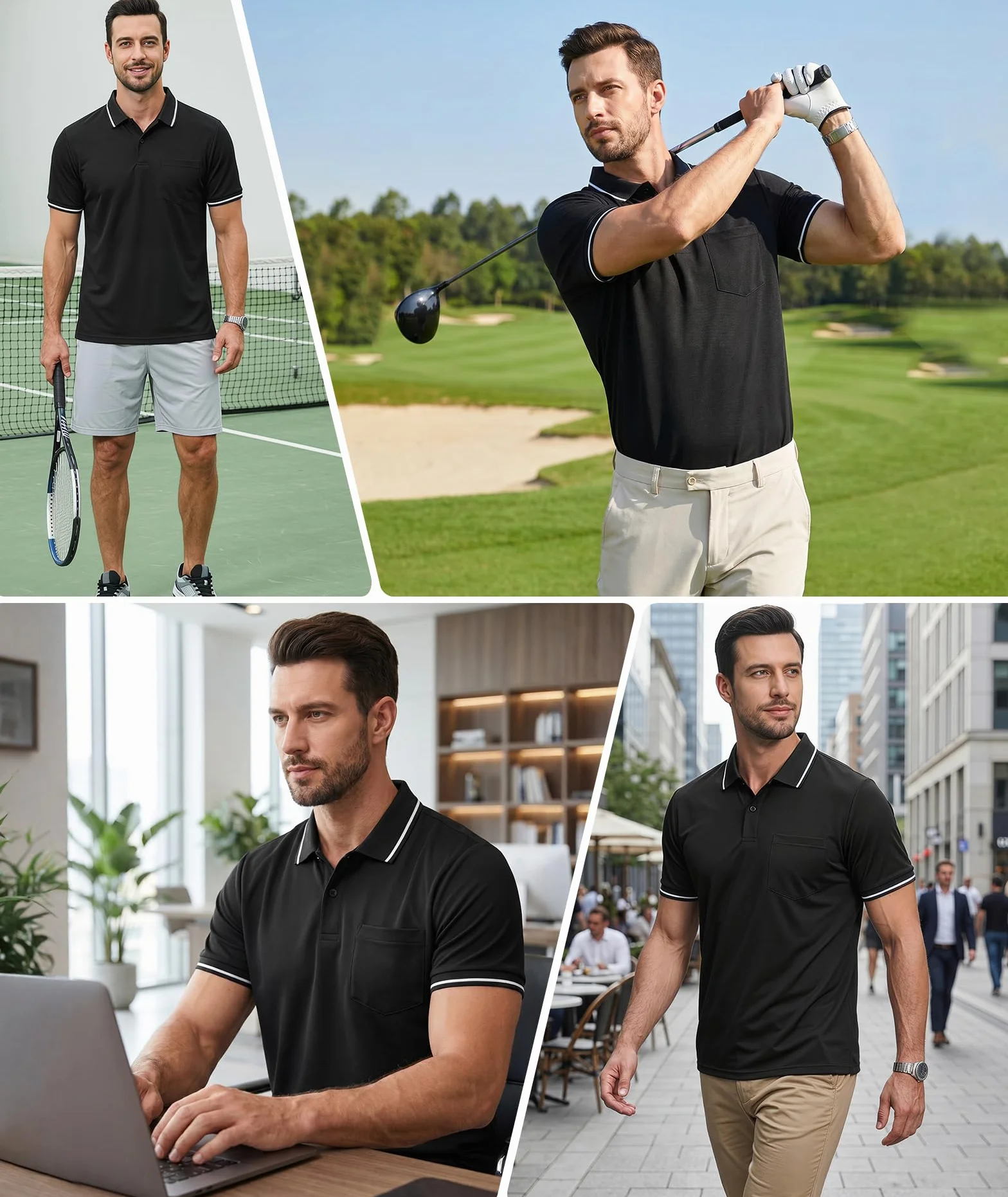 ZITY Polo Uomo Manica Corta Golf Maglietta Traspirante T Shirt Estiva Casual Sportiva