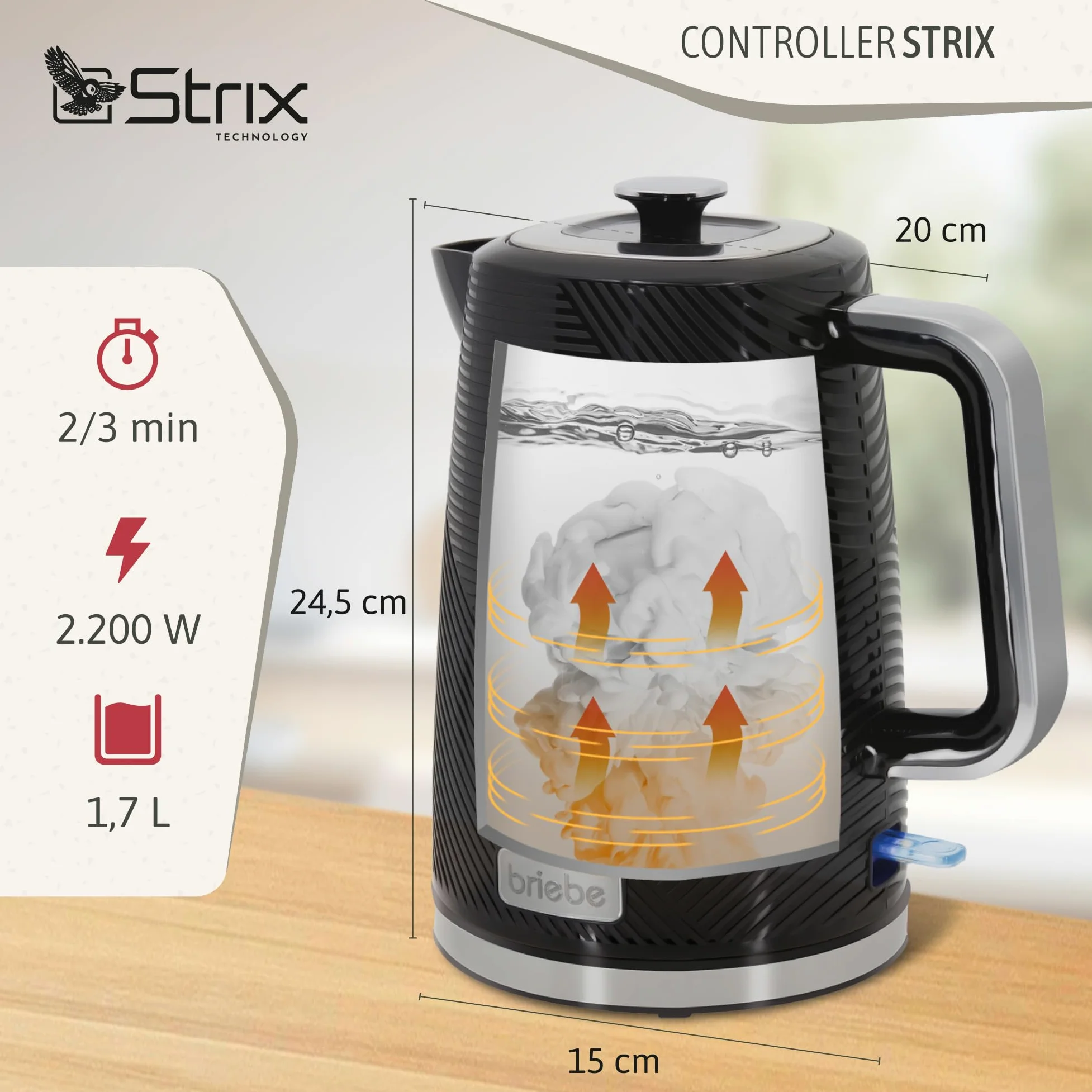 briebe Elegance, Set tostapane con fessura larga 2 fette + bollitore d'acqua elettrico 1,7 l senza fili 2200 W, senza BPA + caffettiera a goccia con filtro 10 tazze 1,25 l, set colazione design