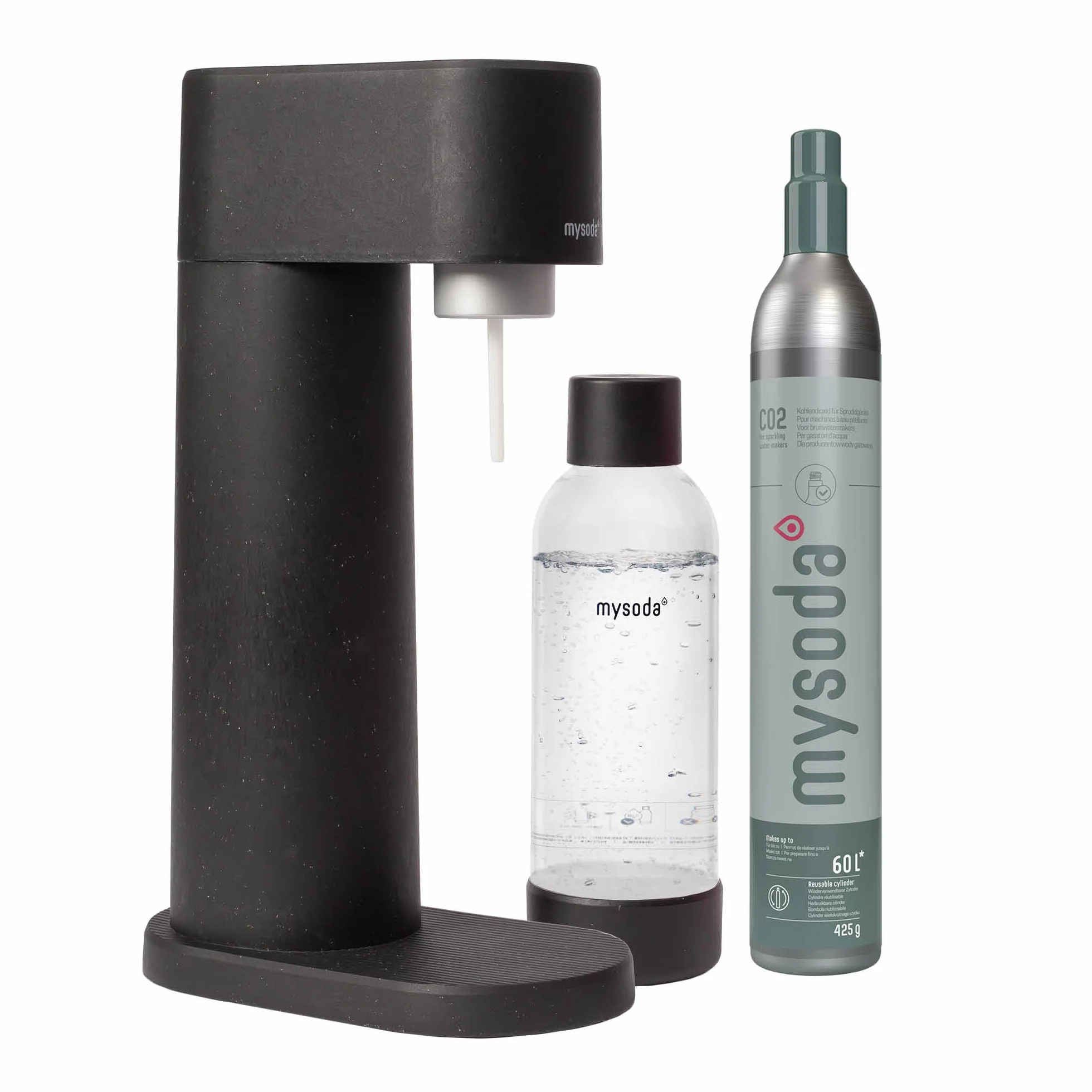 Mysoda Woody Gasatore d’acqua frizzante composito legno con bottiglia PET e bombola CO2 Nero
