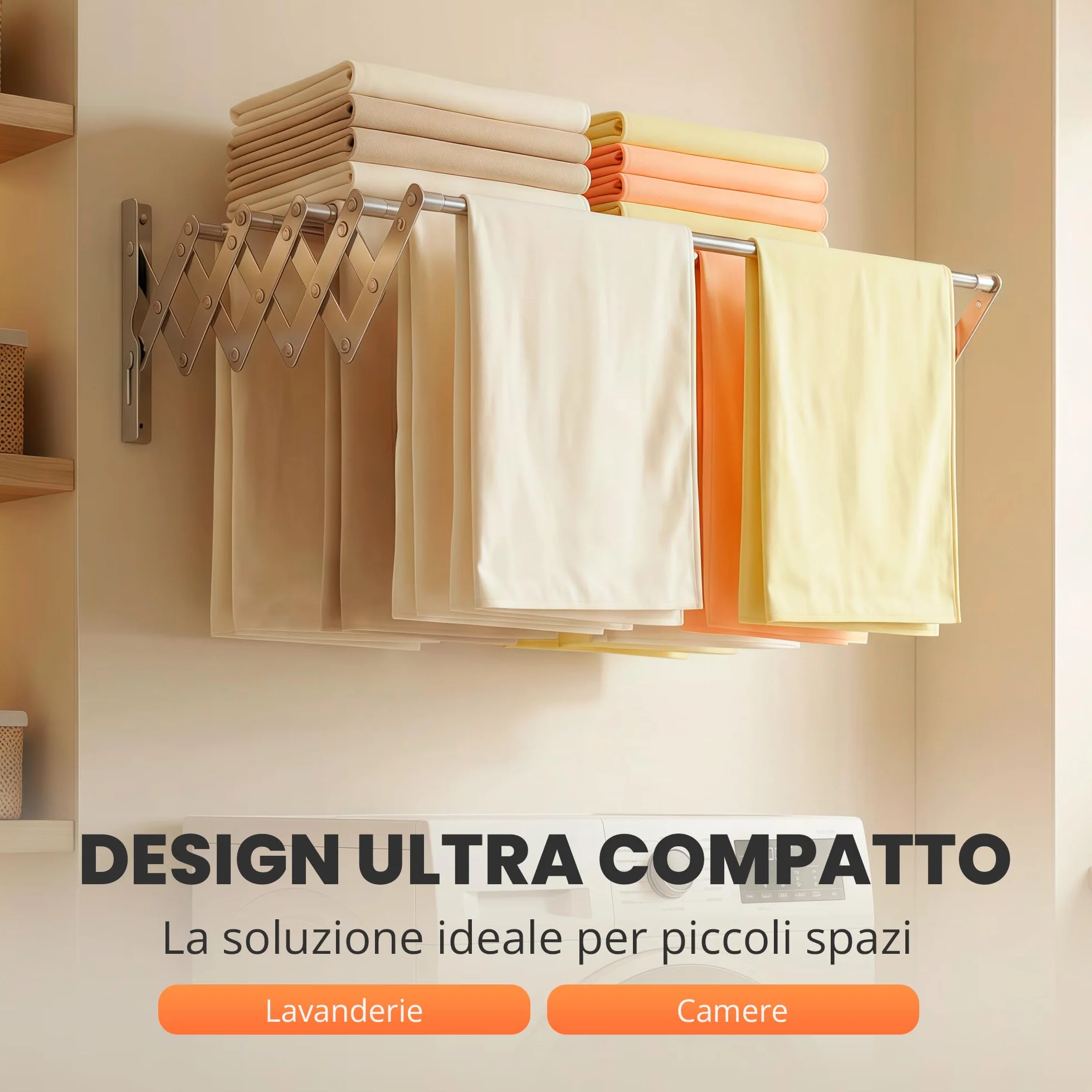 JUPPLIES Stendino da Parete Estensibile 120 cm – Stendibiancheria a Muro Richiudibile – 5 Barre Acciaio Inossidabile