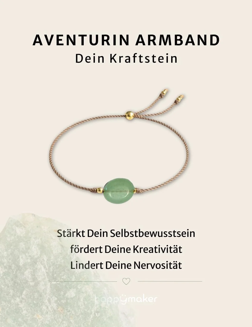 Bracciale avventurina da donna fatto a mano con pietre preziose verdi e perline dorate in confezione regalo