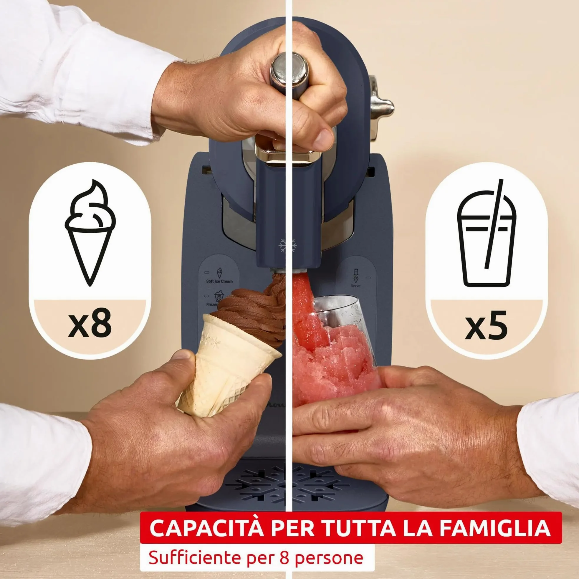 Moulinex Freezi, Gelatiera e Macchina per Bevande Ghiacciate 16-in-1, Golosità Gelate all'Istante, Facile da Usare, Capacità Ampia, MJ8024F0