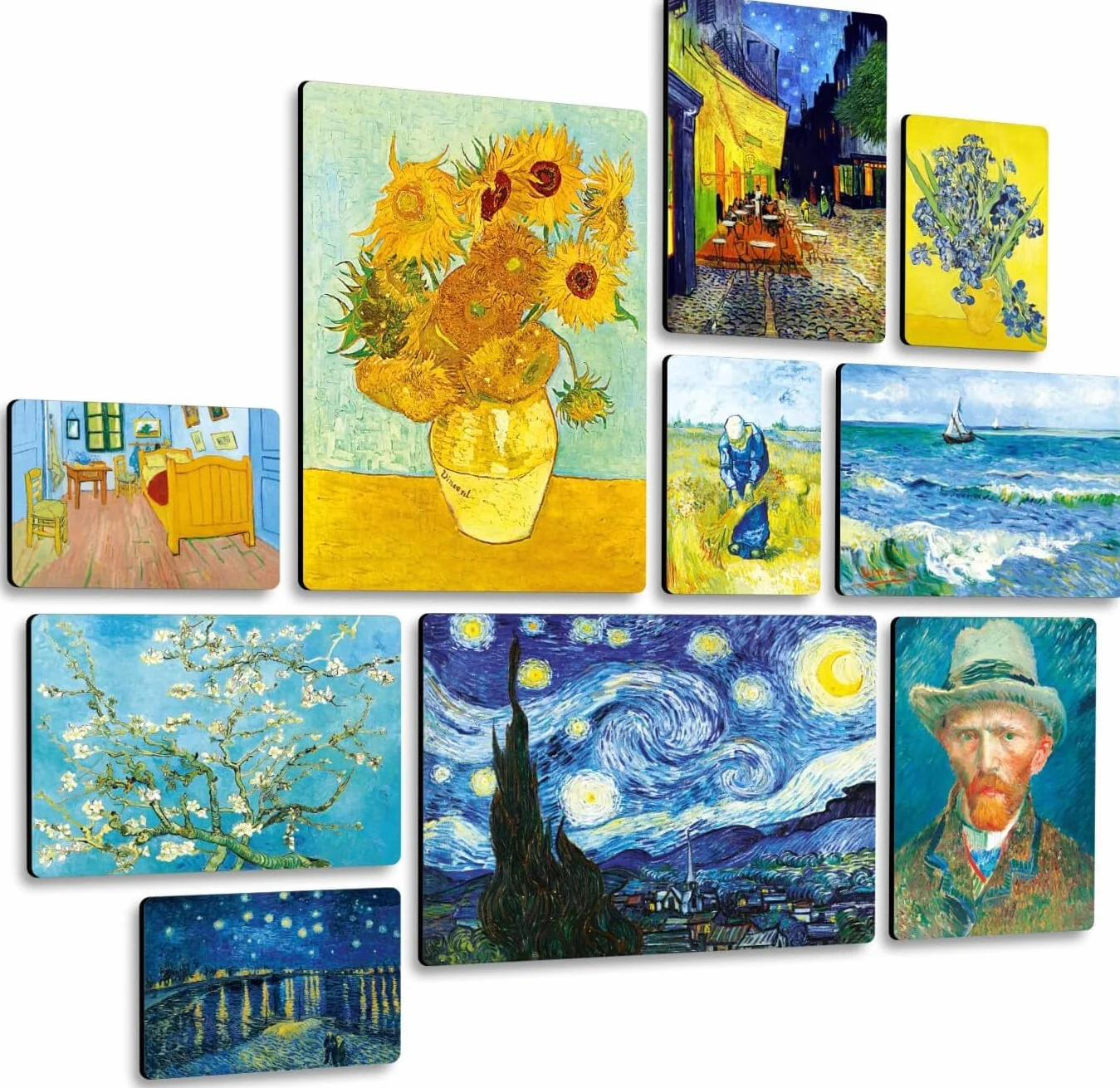 Giallobus Set 10 Quadri Multi Pannello Vincent Van Gogh Legno MDF 42x29,7cm 29,7x21cm 21x14,85cm Pronti da Appendere