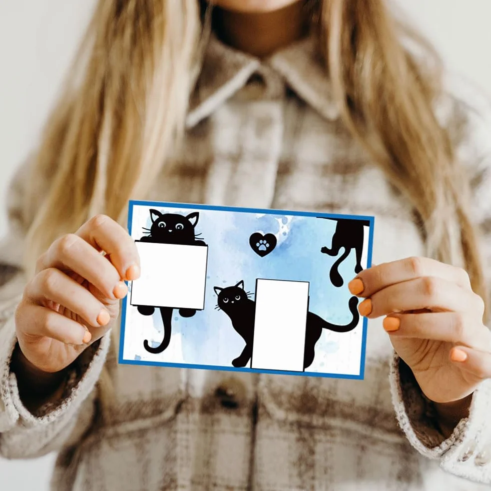 GLOBLELAND Timbri Trasparenti Gatto Nero per Scrapbooking Fai Da Te Bordo Gatto Sigilli per Timbri In Silicone Timbri Trasparenti per Creazione di Carte Album Fotografico Diario 6.3×4.33 Pollici