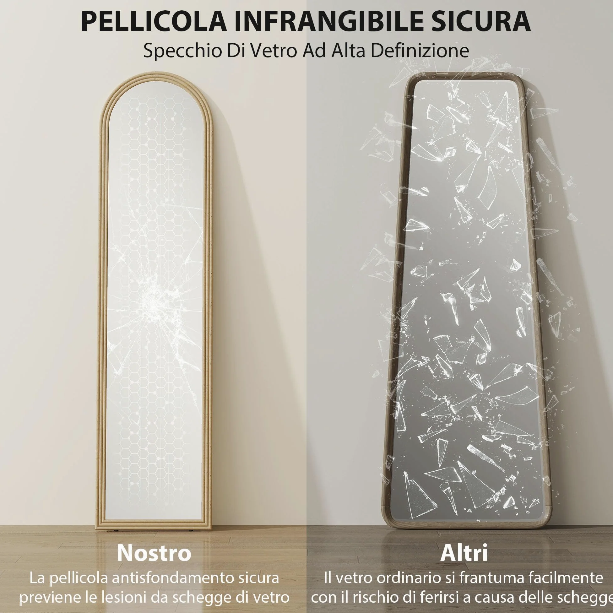 HOMCOM Specchio da Terra Moderno a Figura Intera, 40x160 cm Specchio da Parete e Autoportante ad Arco con Cavalletto Effetto Pietra, per Camera da Letto, Soggiorno e Ingresso, Beige