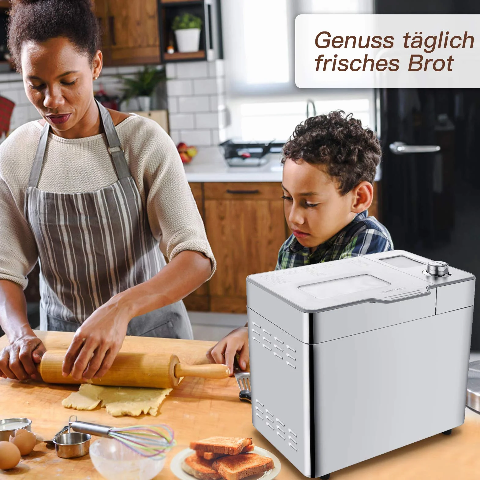 COOCHEER Macchina per il pane in Inox con 25 programmi di cottura, 3 colori da forno e 3 livelli di doratura, 550 W