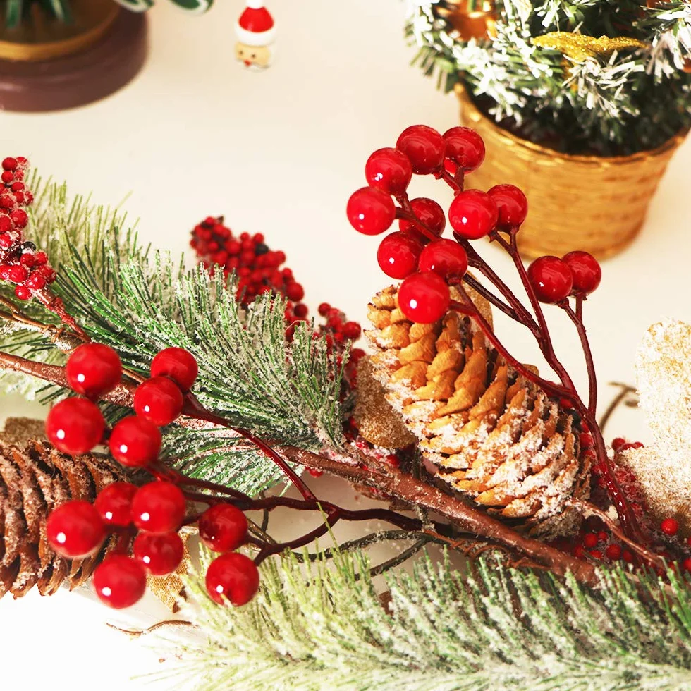 Fangoo 20 Pezzi Bacche Rosse Artificiali 18 cm Decorazione Albero di Natale