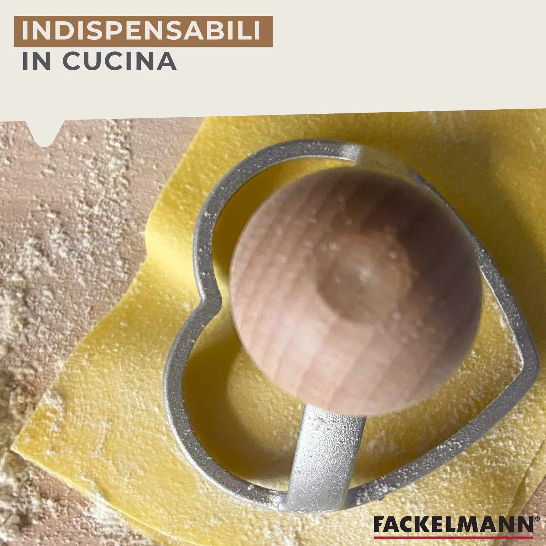 Fackelmann Stampino ravioli a cuore, legno faggio, alluminio, 8,5x8x10cm, Linea Home Cooking Italian Pasta