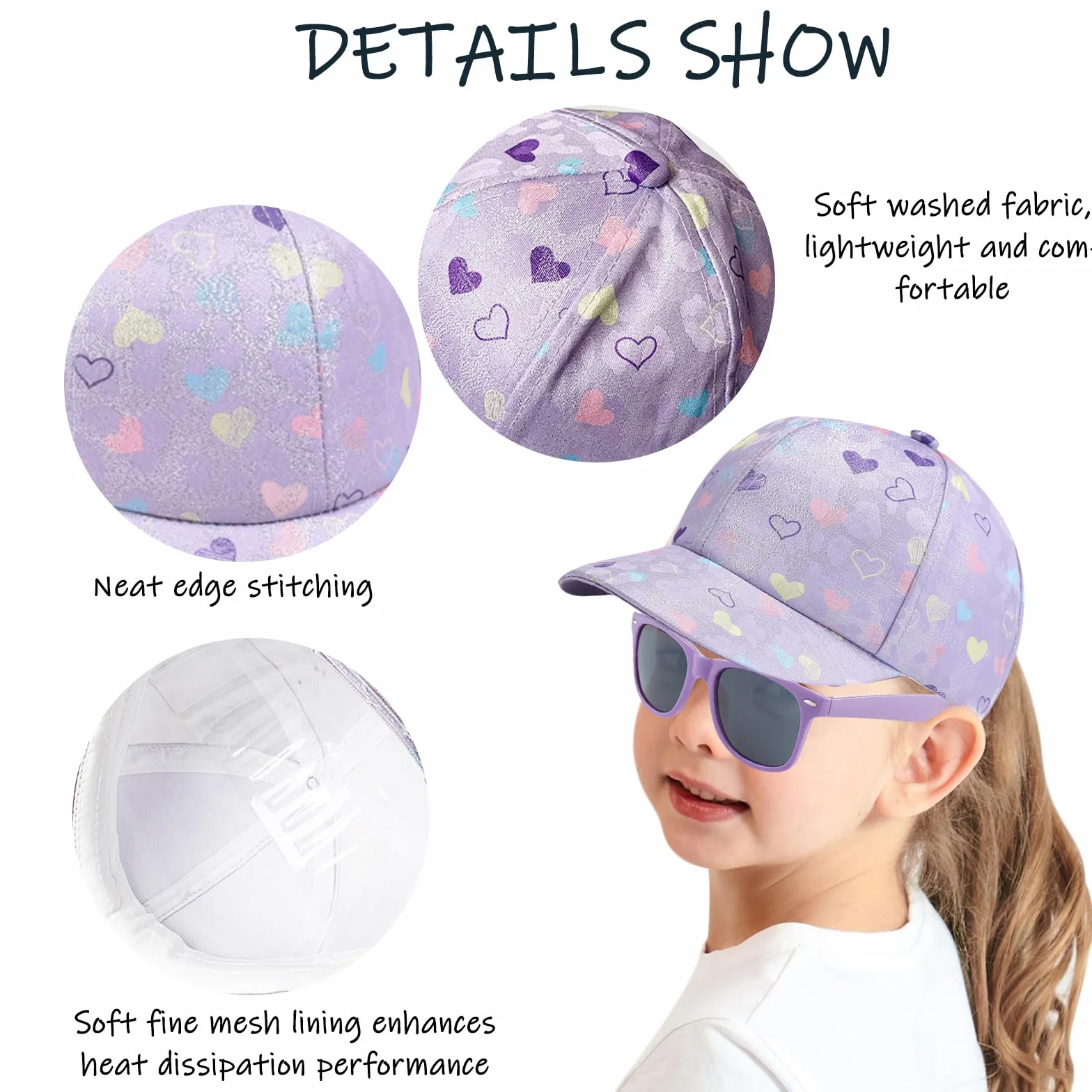 Cappellini da Baseball per Bambine, Cappellino Bambina, Occhiali da Sole, Protezione UV, Sun Hat per Bambini 3-8 Anni, per Ragazza Estivo Regalo(54CM)