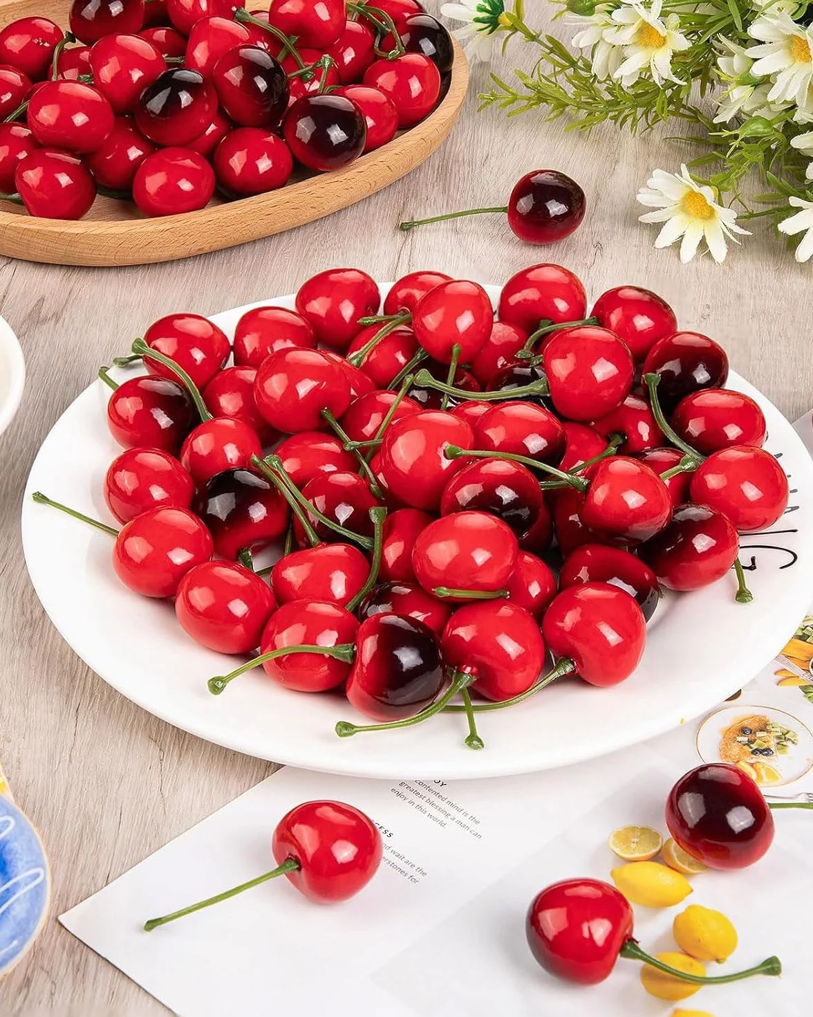 Ciliegie Artificiali 20 Pezzi Decorazione Frutta Finta Realistica per Casa Cucina