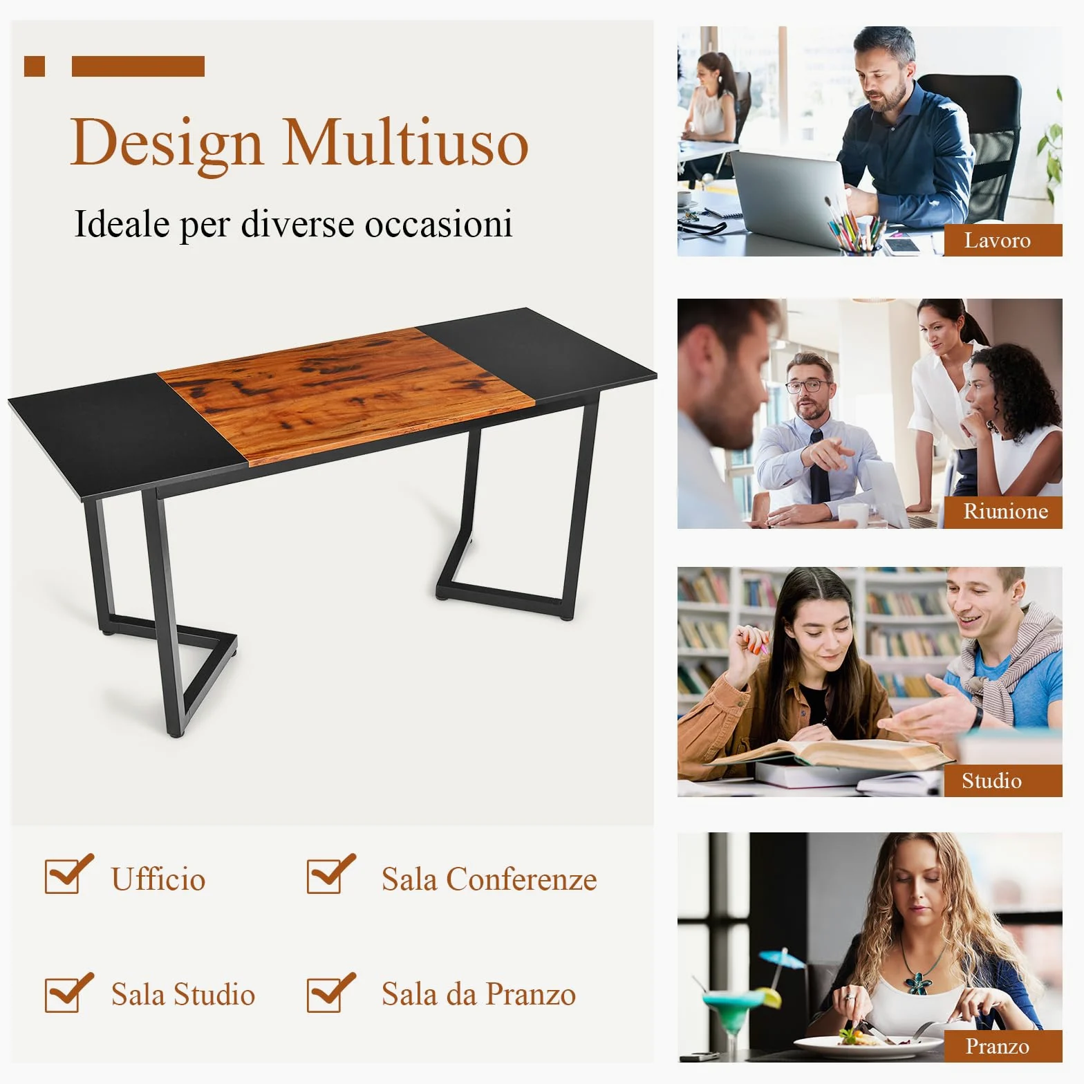 GYMAX Tavolo da Conferenza di 160 cm, Tavolo da Ufficio Industriale con Gancio, Struttura Metallica, Scrivania per Computer per Casa, Ufficio, Sala Conferenze, 160 x 60 x 74 cm