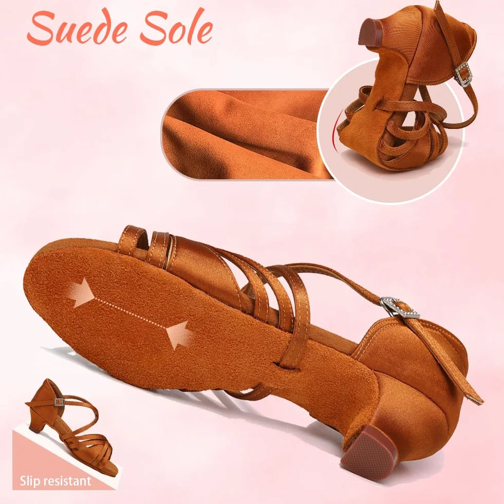 Scarpe da Ballo Latino Americano Bambina Tacco 4cm Raso
